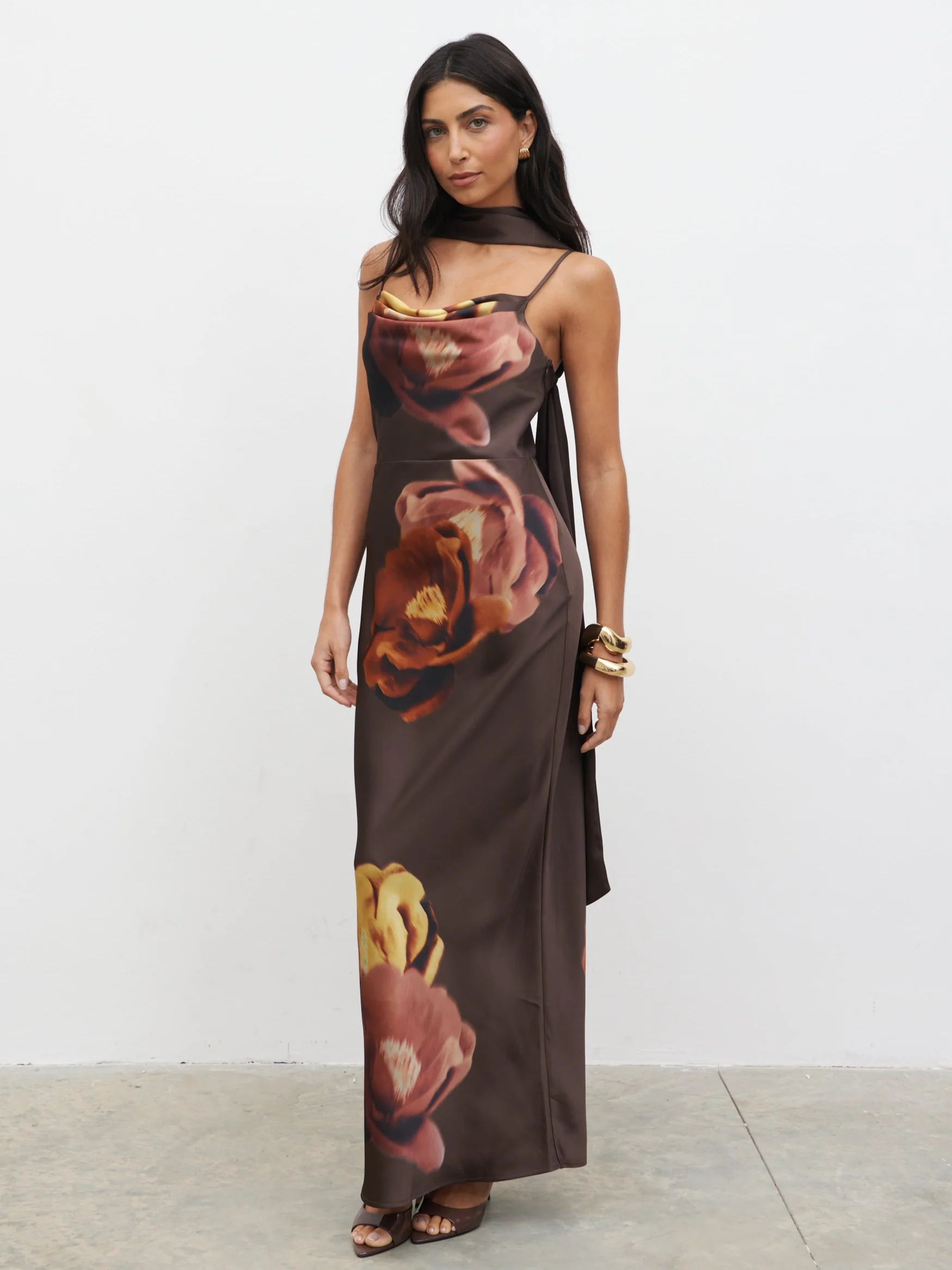Keisha Scarf Maxi Dress - Large Scale Autumn Floral