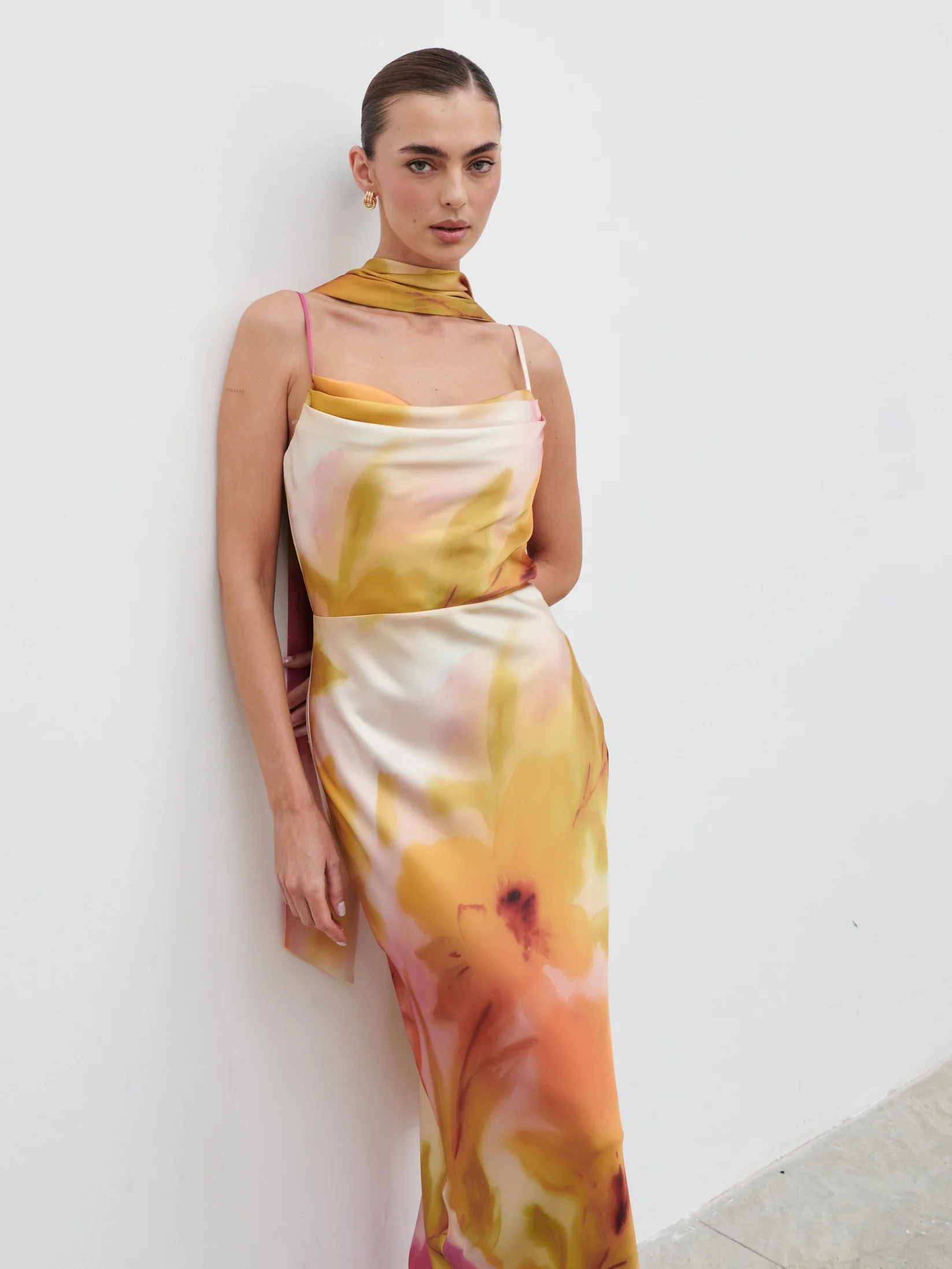 Keisha Scarf Maxi Dress - Pink and Yellow Ochre Floral - Image 2