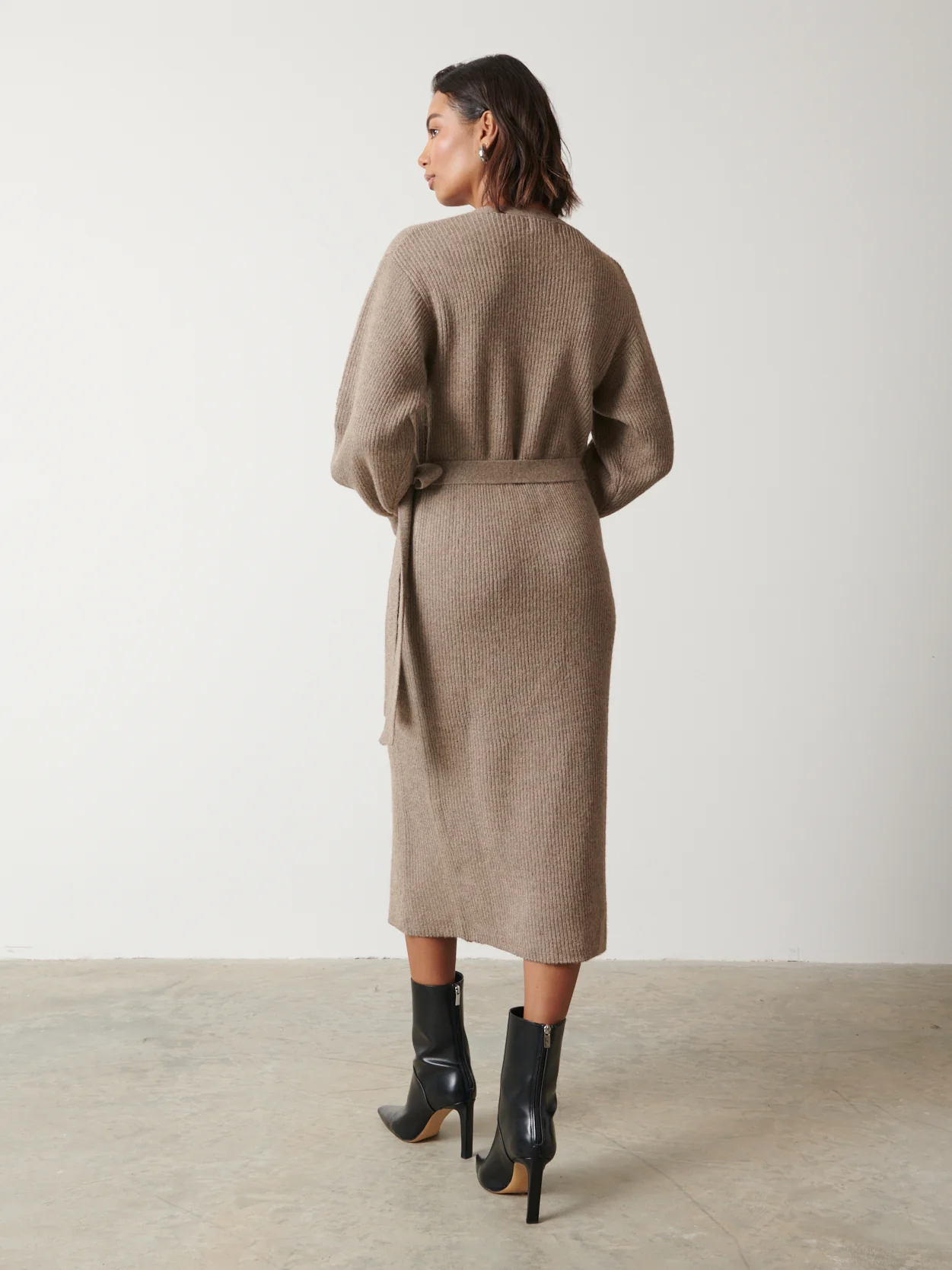 Kinsley Ribbed Wrap Dress - Mushroom - Image 3
