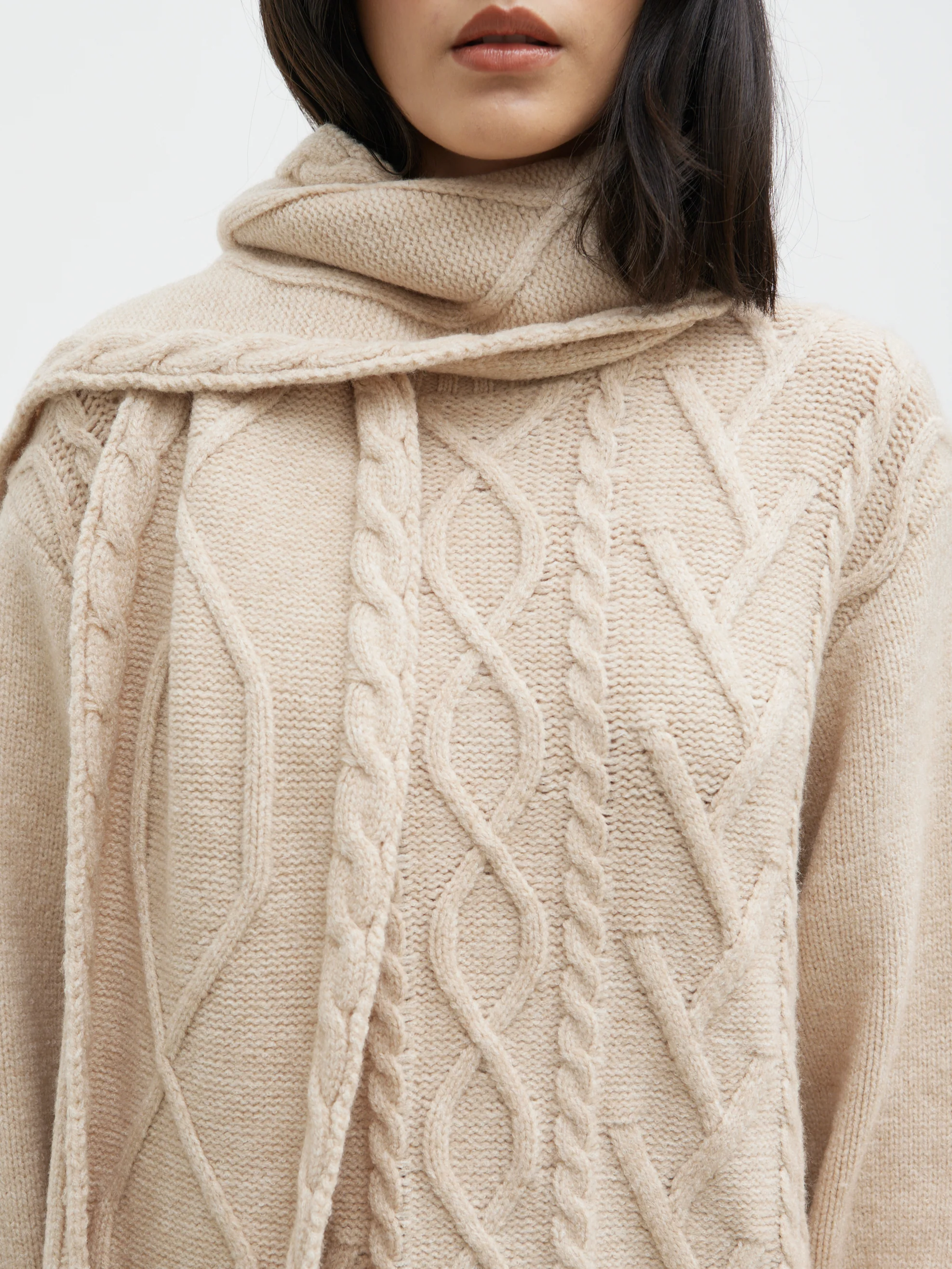 Larna Cable Knit Mini Dress with Scarf - Beige Marl - Image 2