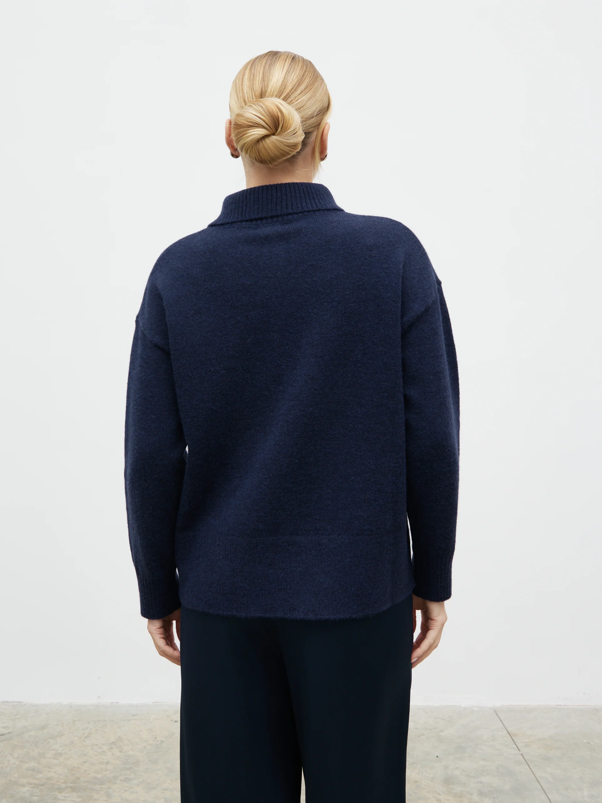 Laurent High Neck Button Knit Jumper - Navy - Image 10