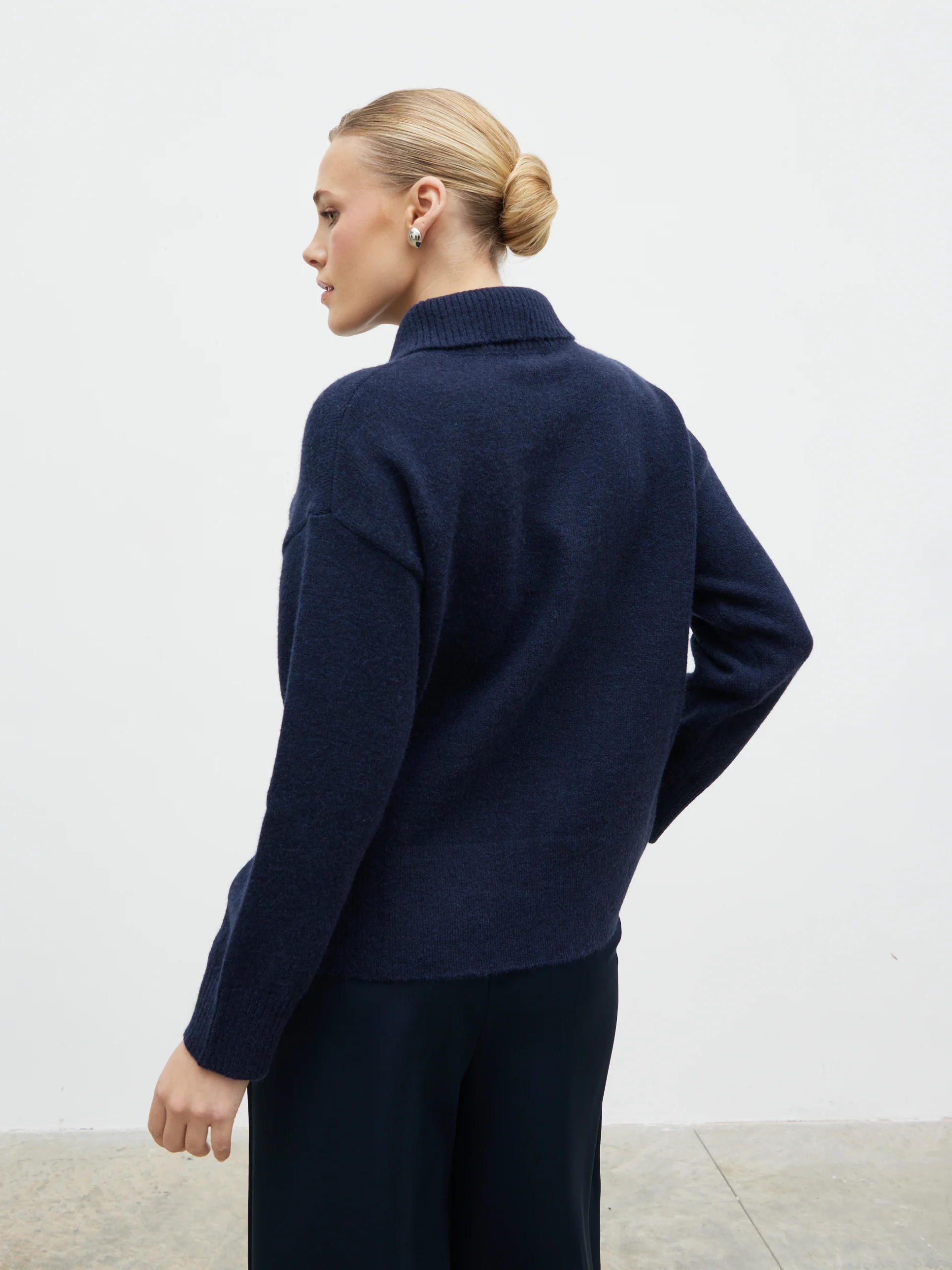 Laurent High Neck Button Knit Jumper - Navy - Image 6