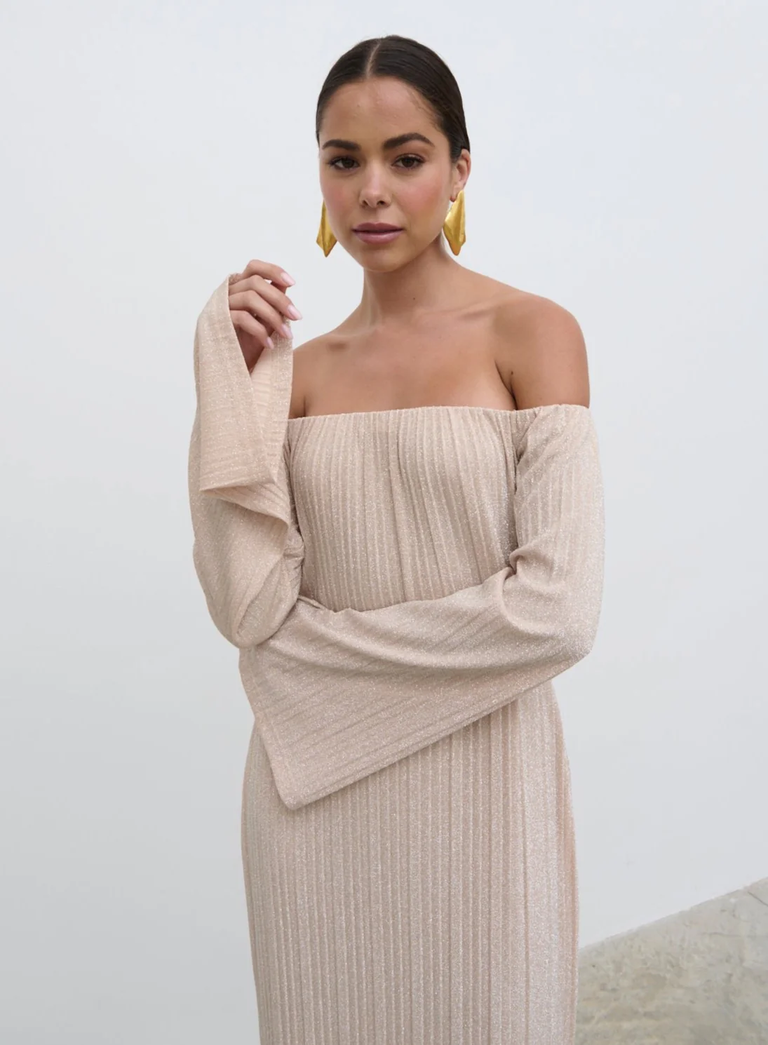 Layla Metallic Plisse Maxi Dress - Gold - Image 5