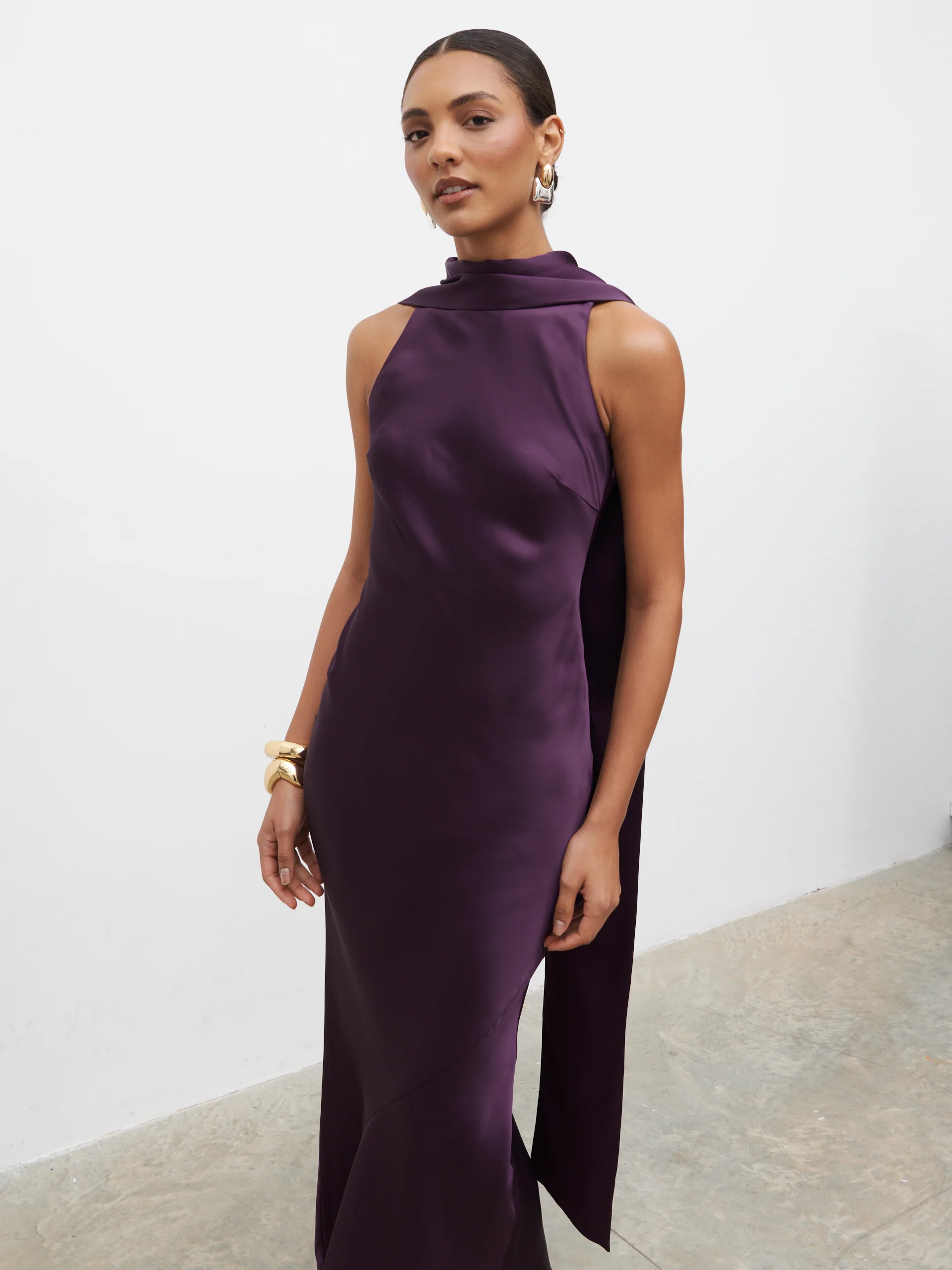 Lethe Drape Scarf Maxi Dress - Dark Grape