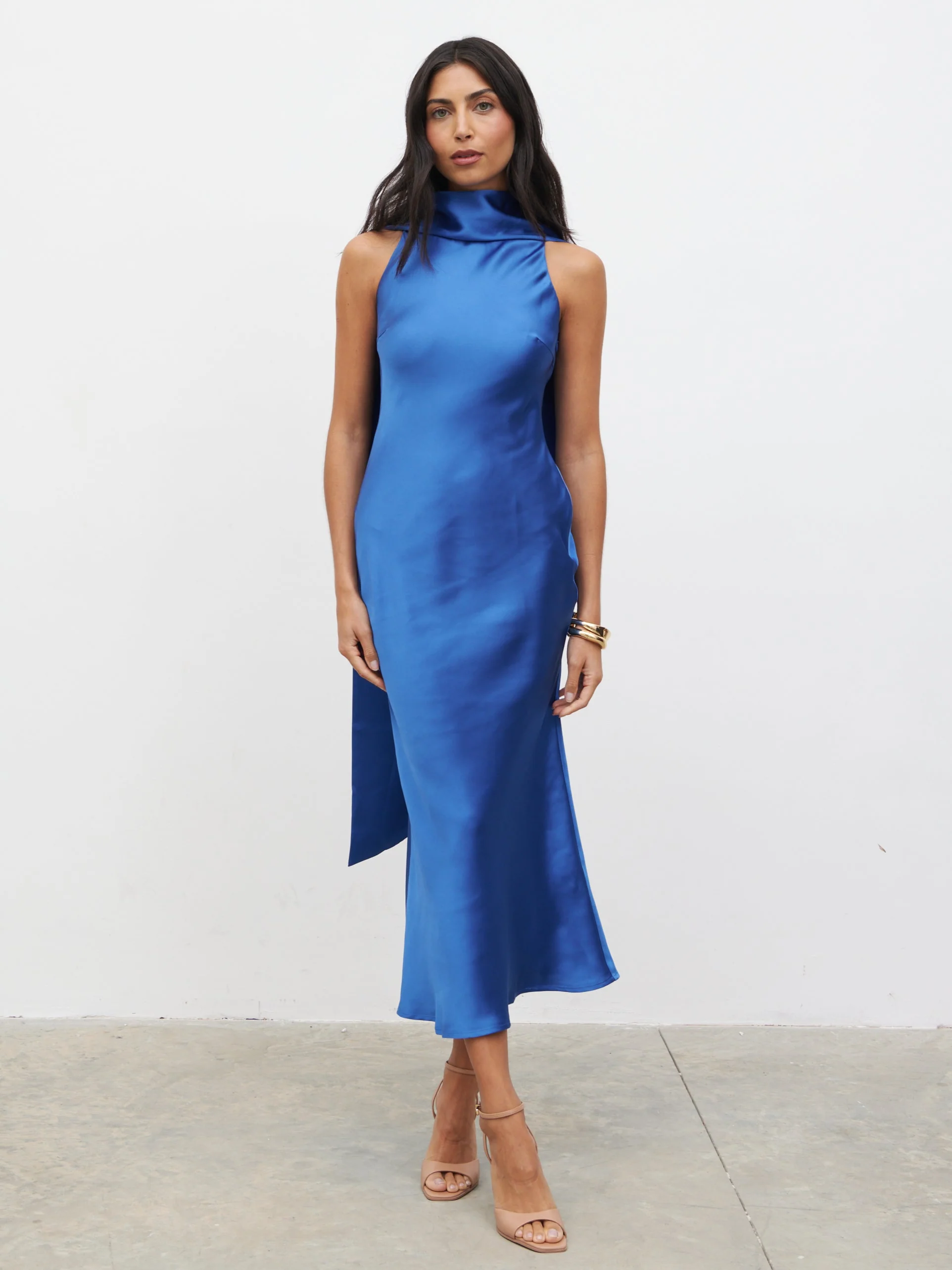 Lethe Drape Scarf Midaxi Dress - Colbalt Blue