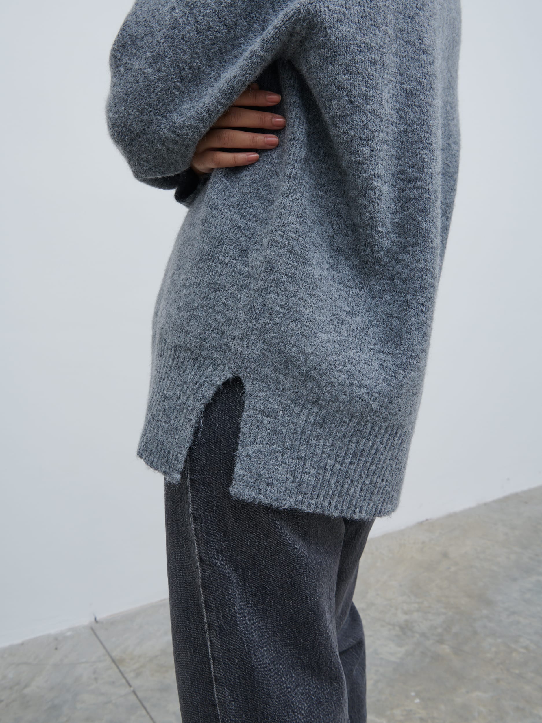 Liberty V Neck Seam Knit Jumper - Charcoal - Image 3