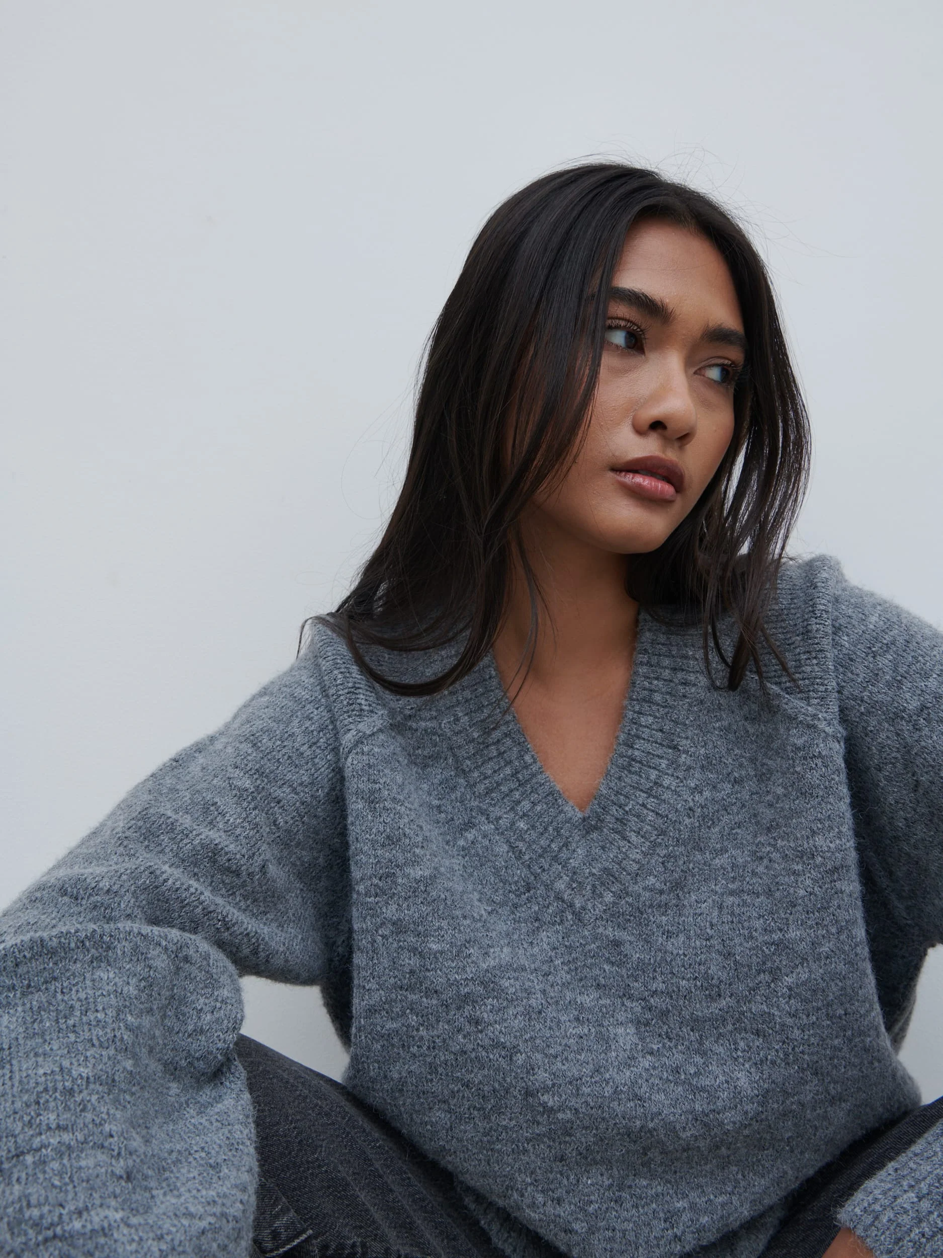 Liberty V Neck Seam Knit Jumper - Charcoal - Image 4