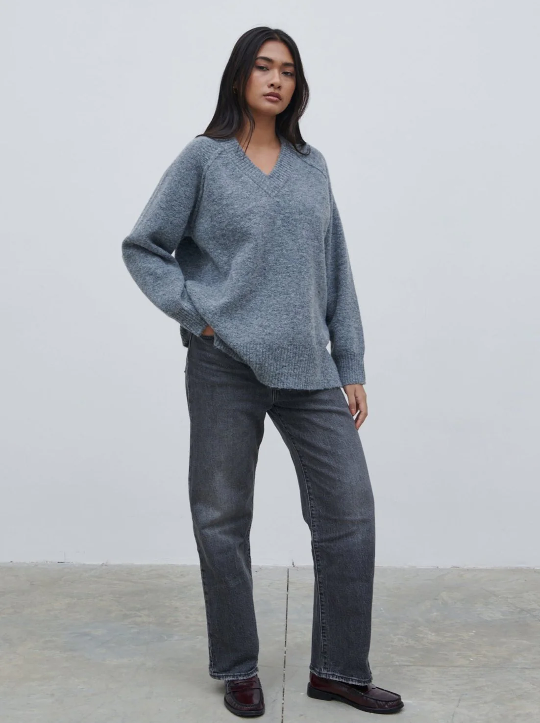 Liberty V Neck Seam Knit Jumper - Charcoal - Image 5