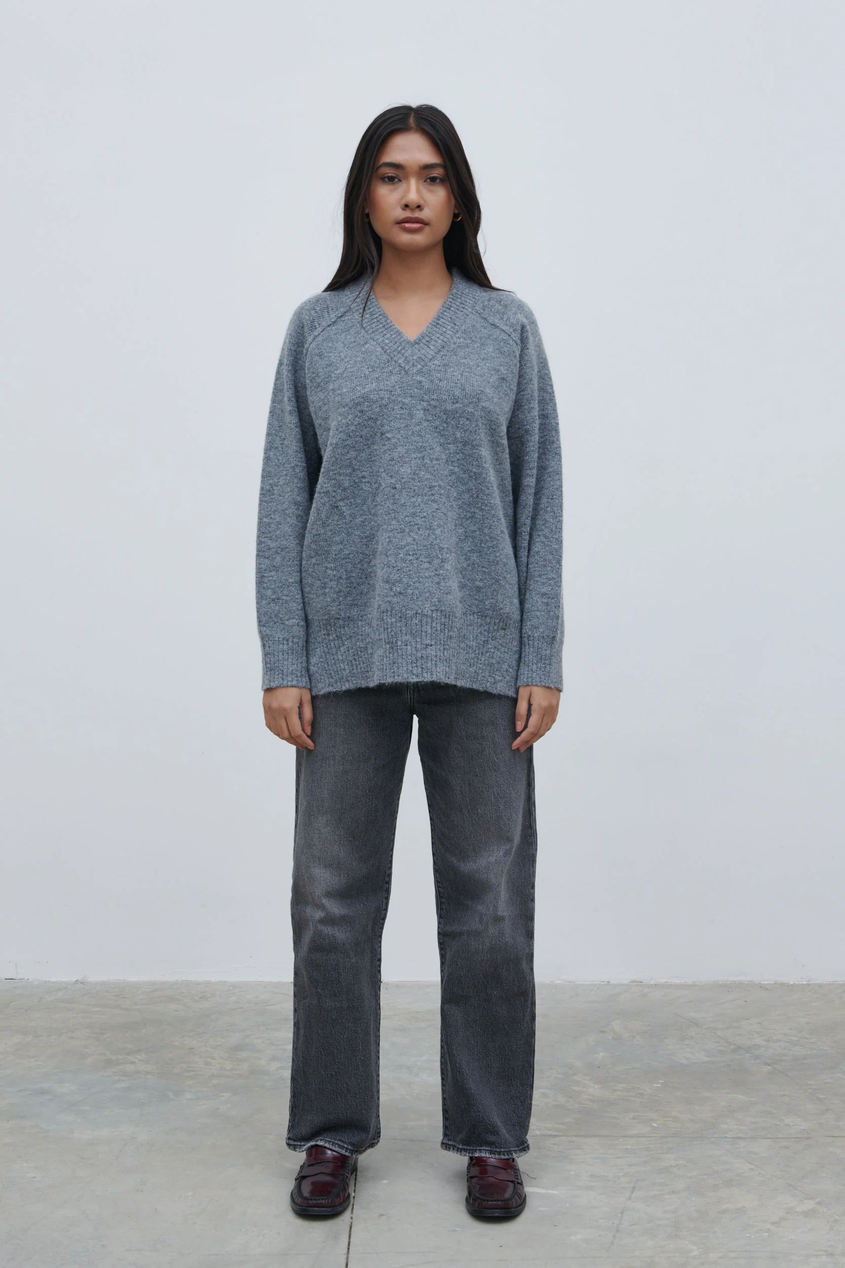 Liberty V Neck Seam Knit Jumper - Charcoal - Image 7