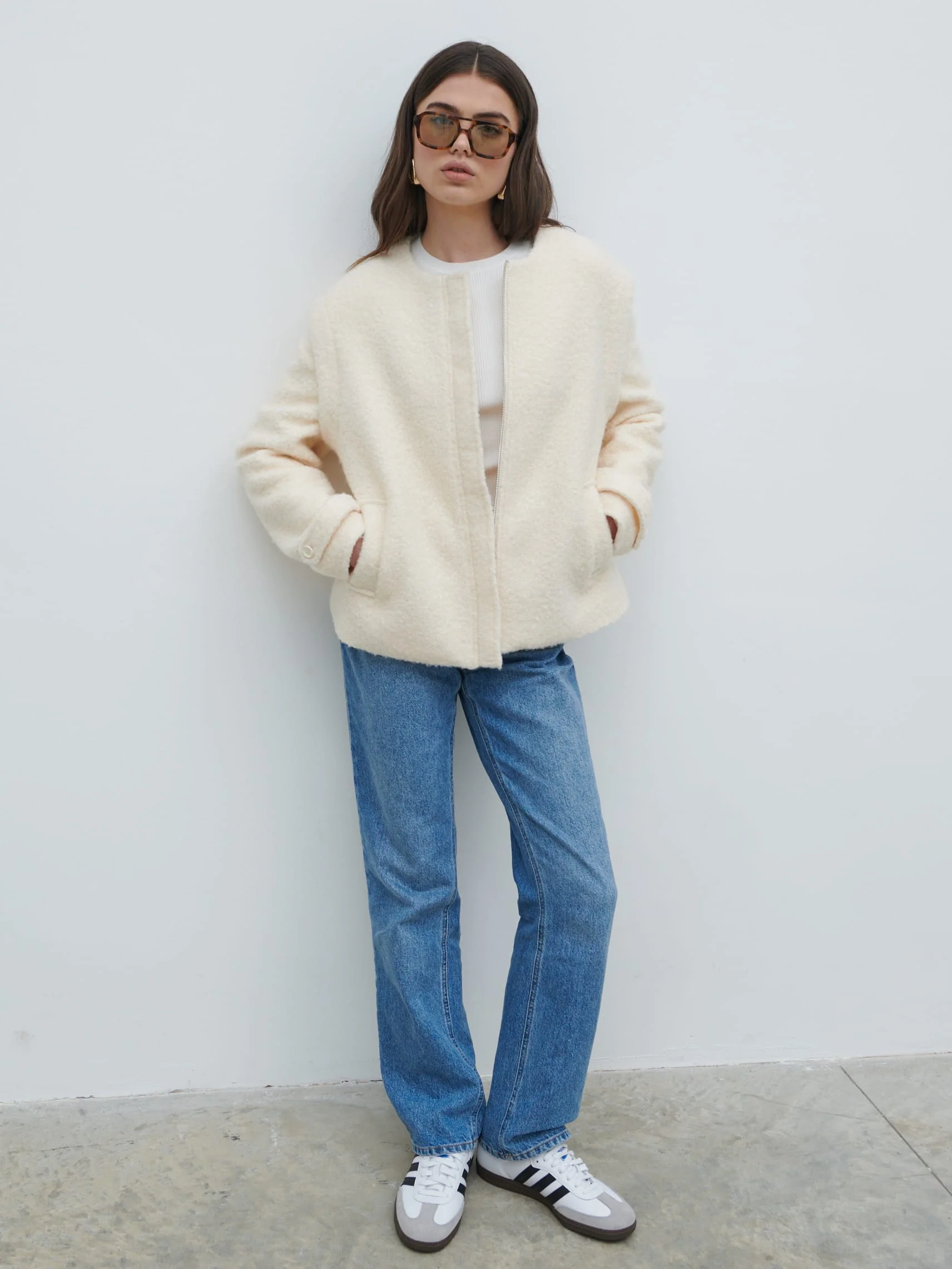 Lilia Cropped Boucle Jacket and Gilet - Cream - Image 3