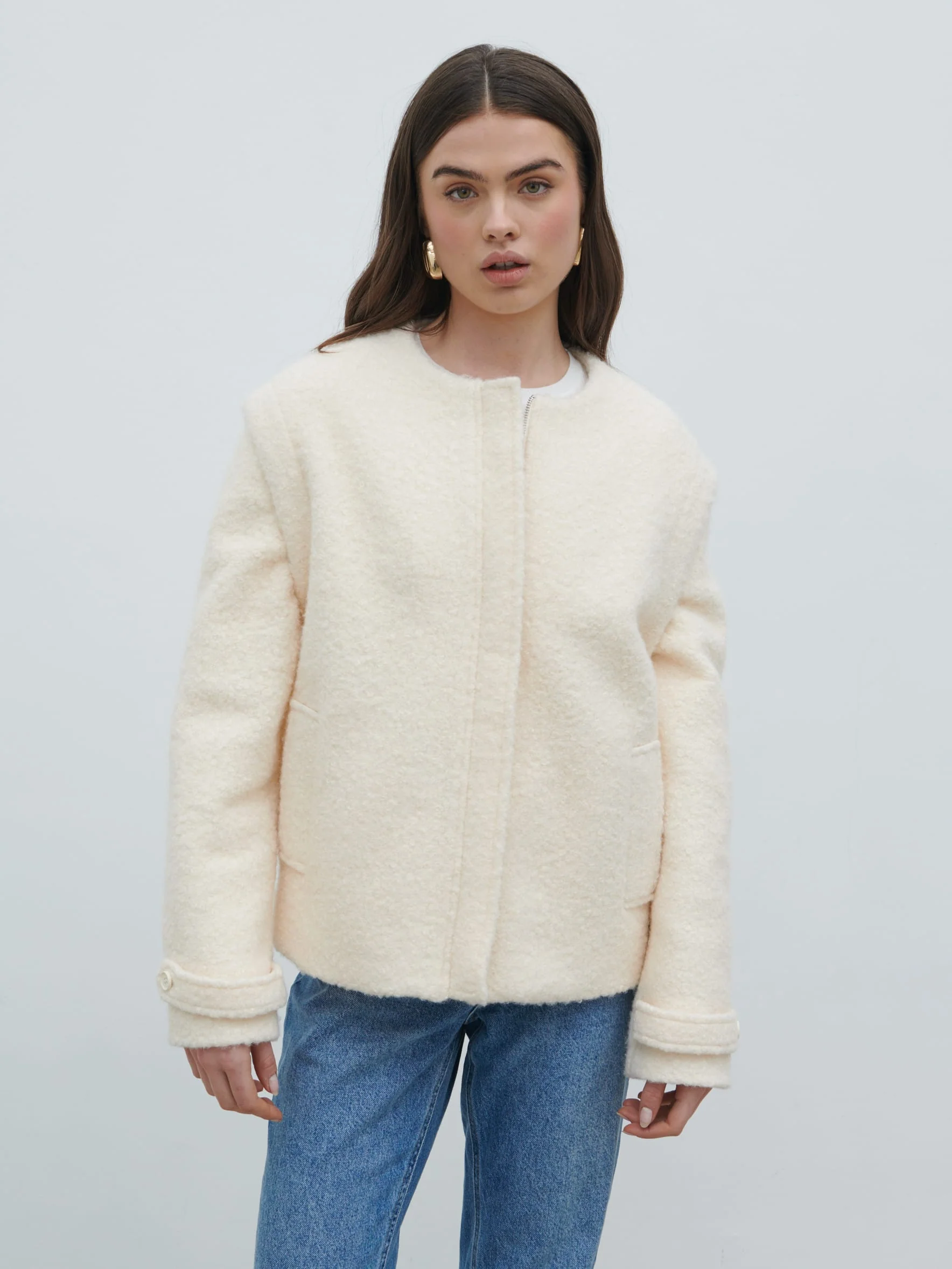 Lilia Cropped Boucle Jacket and Gilet - Cream - Image 4