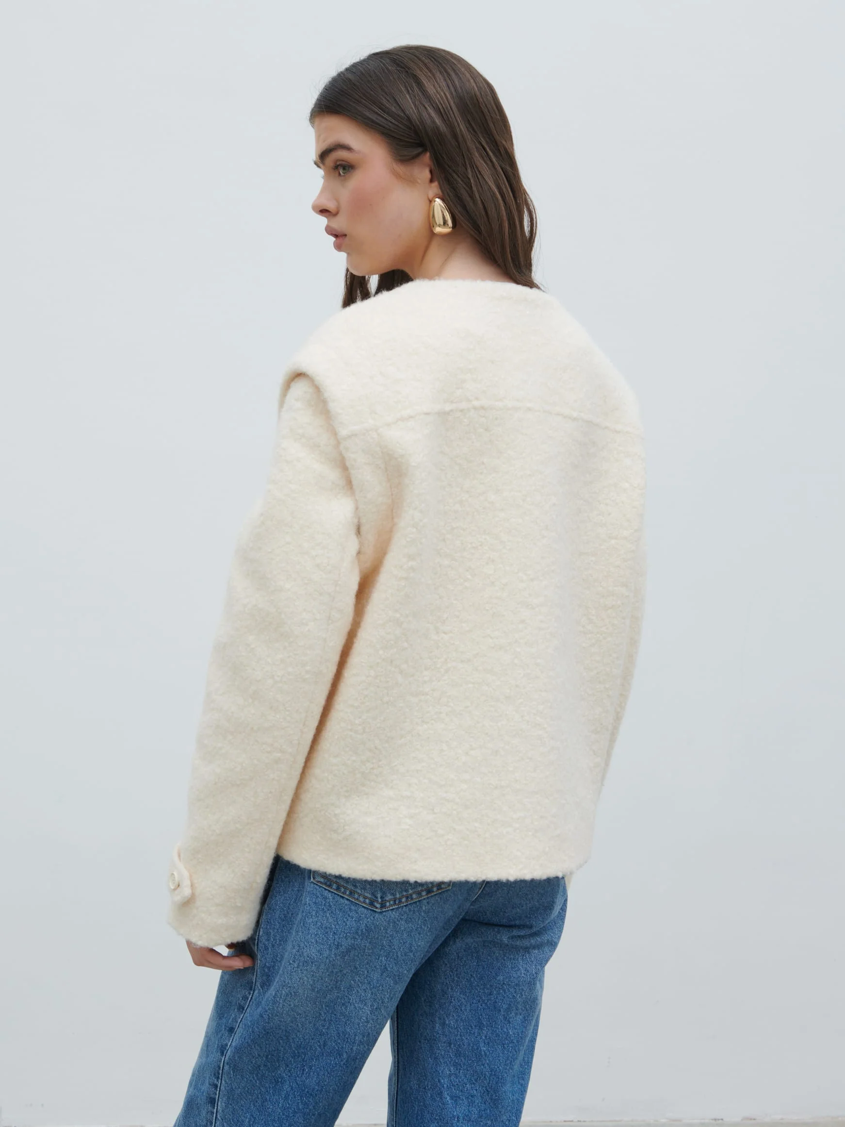 Lilia Cropped Boucle Jacket and Gilet - Cream - Image 6