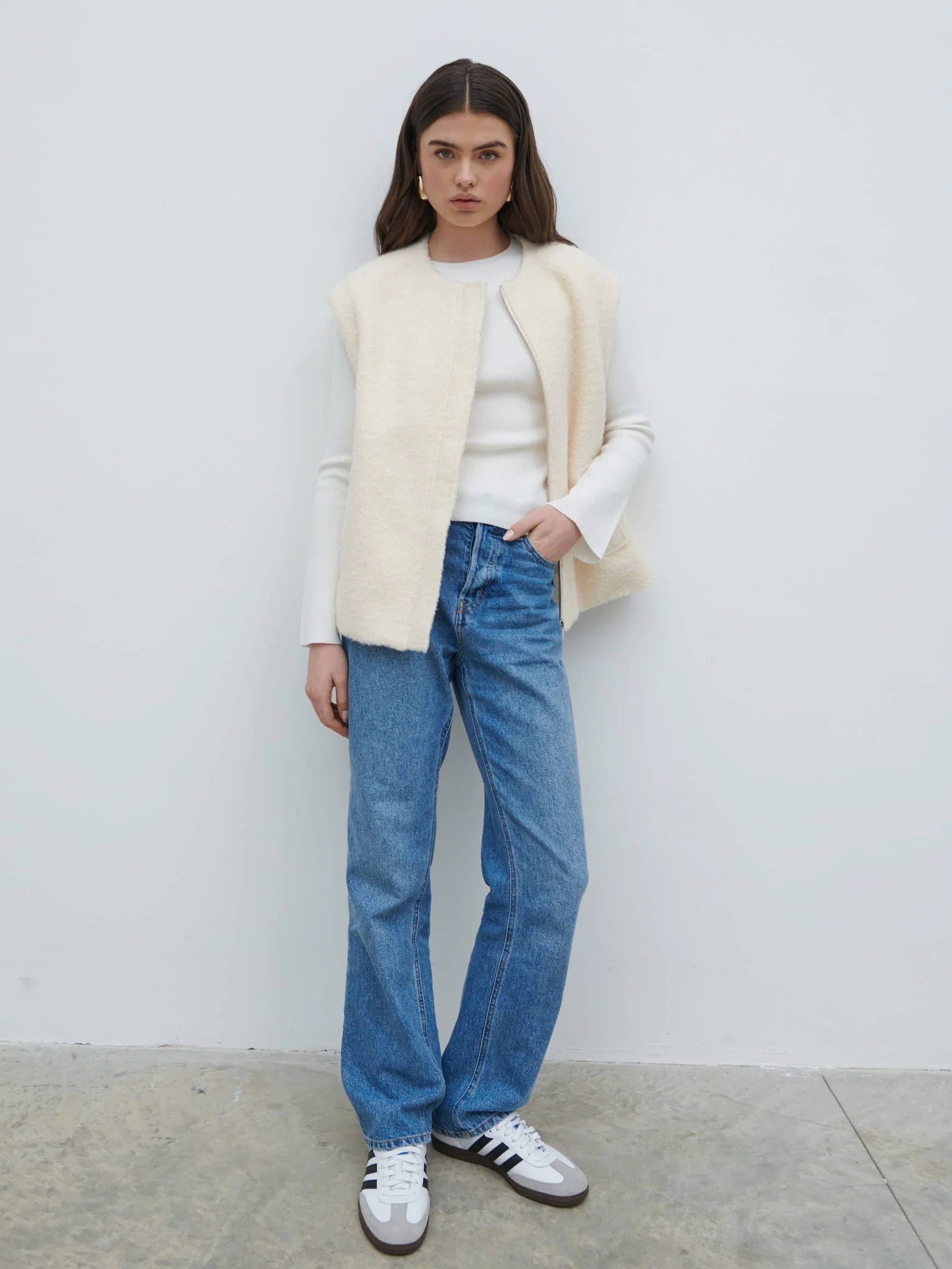 Lilia Cropped Boucle Jacket and Gilet - Cream - Image 7