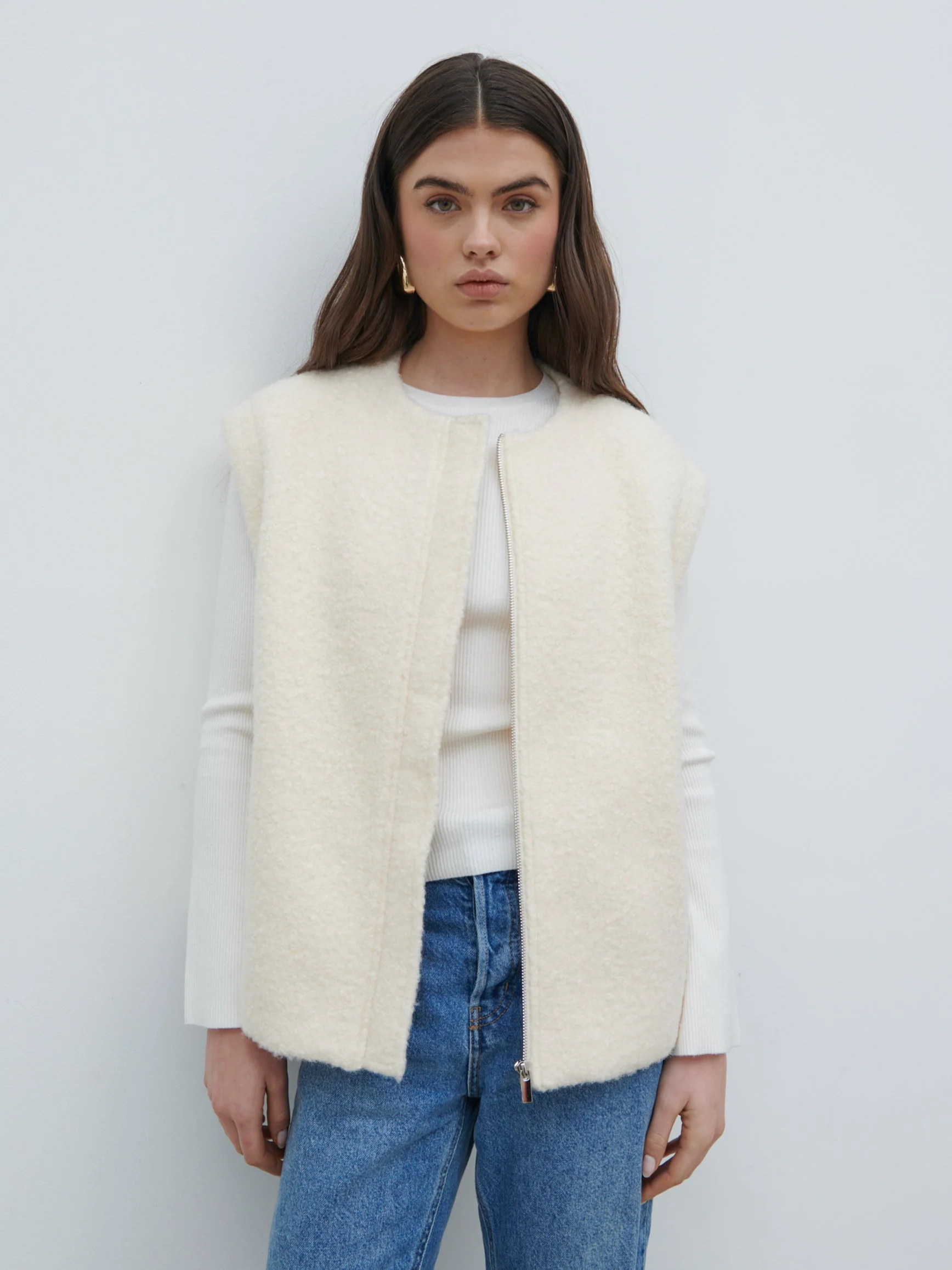 Lilia Cropped Boucle Jacket and Gilet - Cream - Image 8