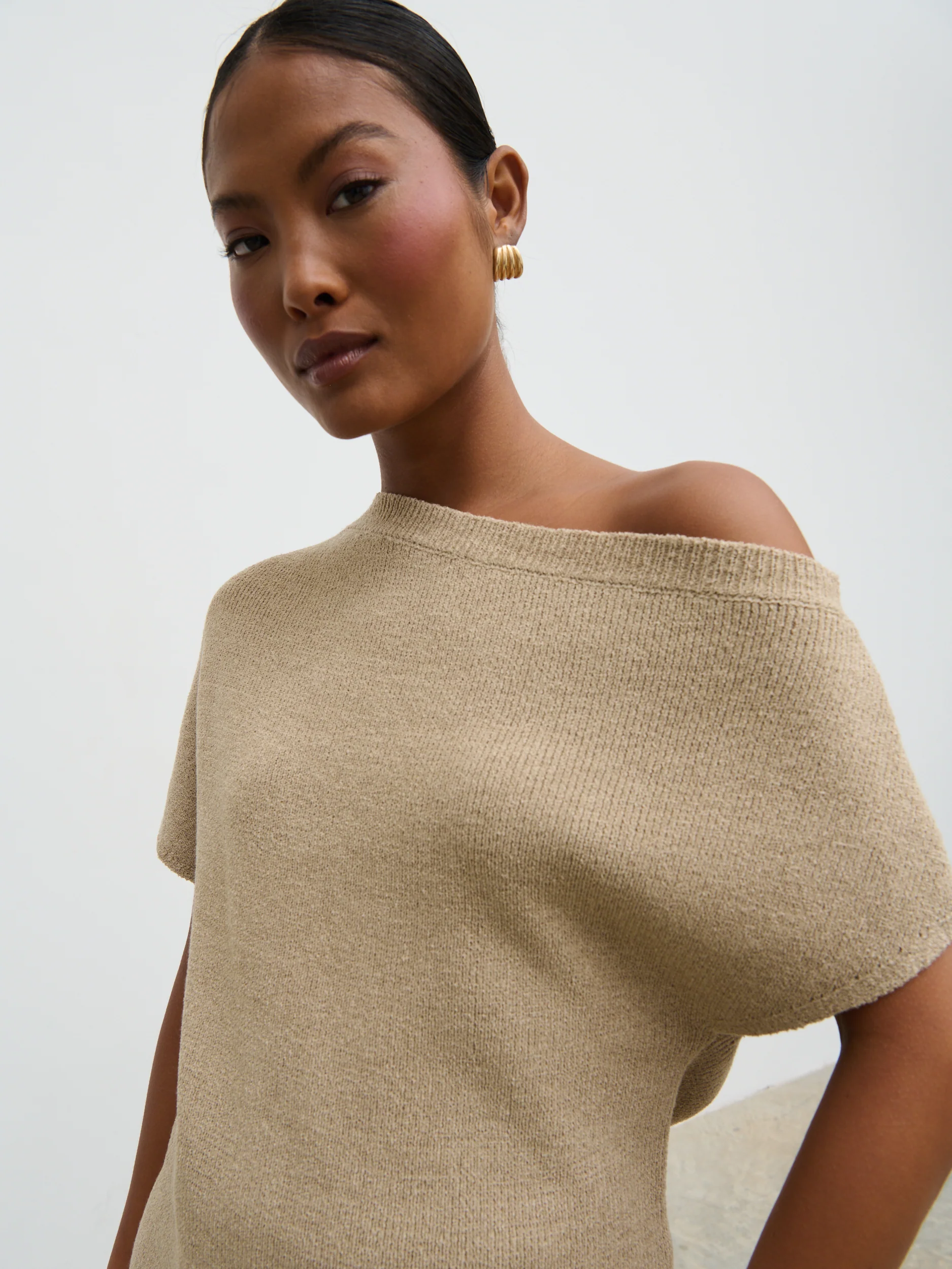 Lily Cold Shoulder Knit Top - Beige - Image 3