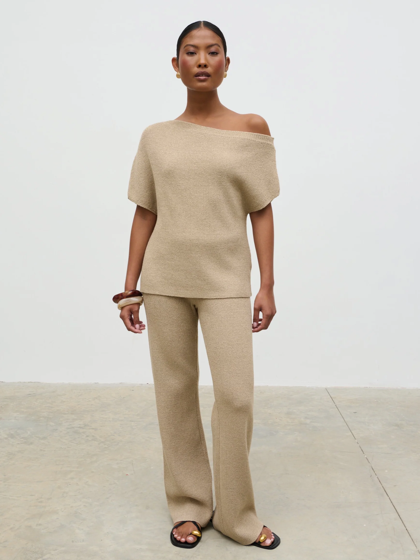 Lily Cold Shoulder Knit Top - Beige - Image 4