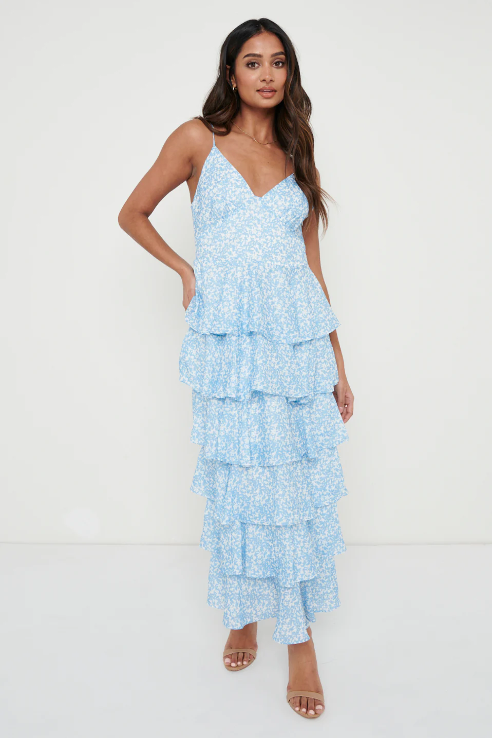 Lissy Ruffle Midaxi Dress - Blue Abstract - Image 4