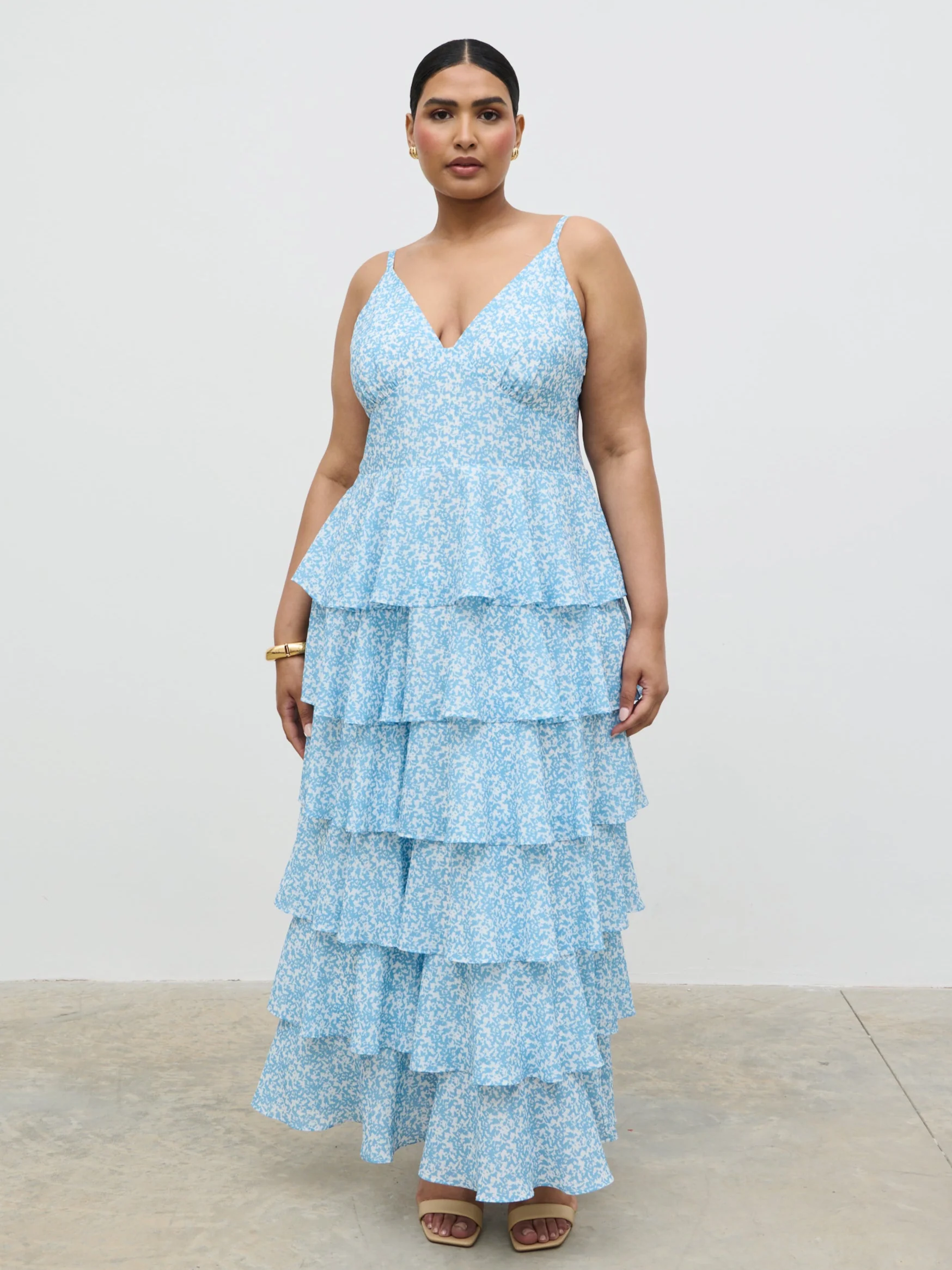 Lissy Ruffle Midaxi Dress - Blue Abstract - Image 5
