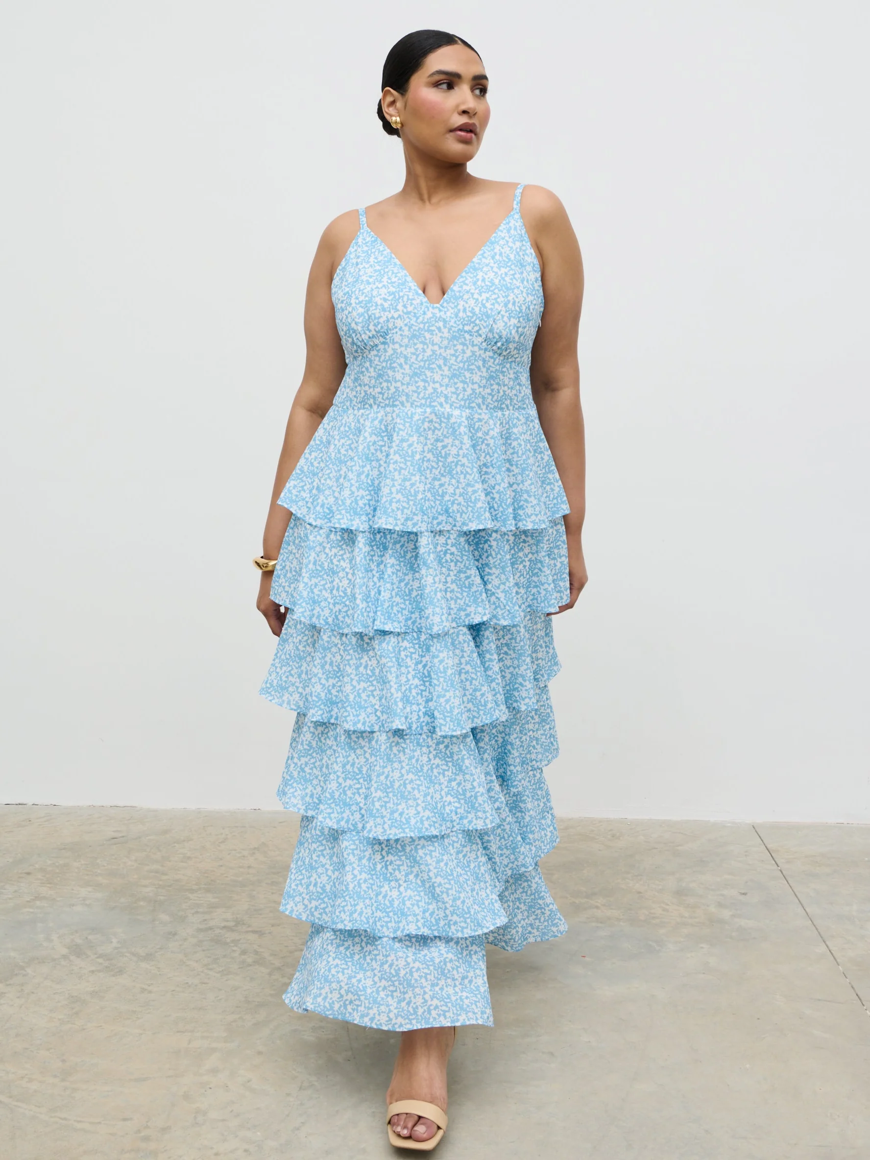 Lissy Ruffle Midaxi Dress - Blue Abstract - Image 8