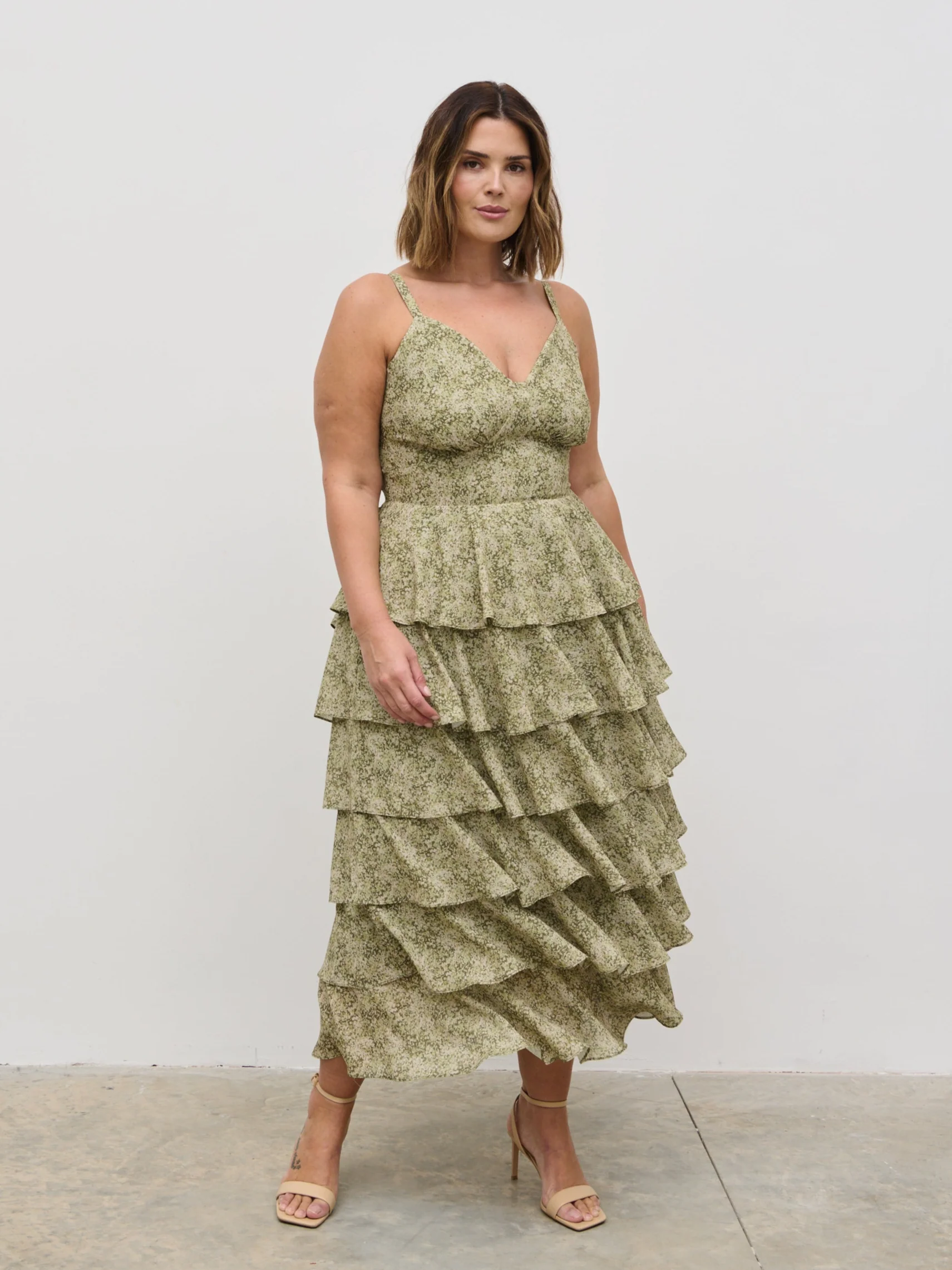 Lissy Tie Back Midaxi Dress Curve - Green Abstract - Image 5