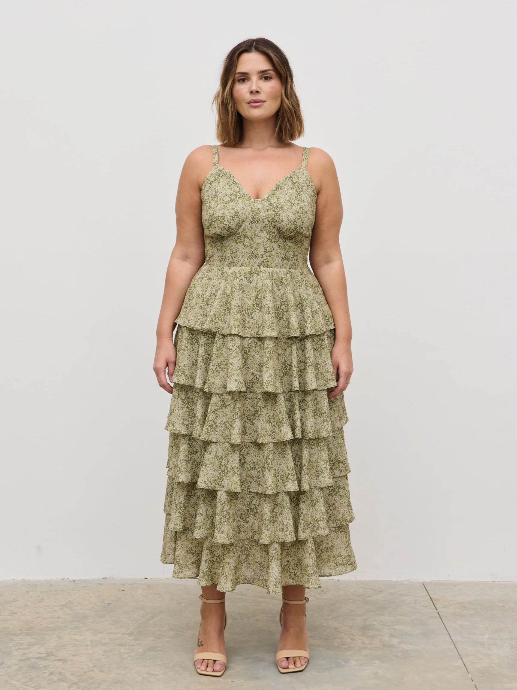 Lissy Tie Back Midaxi Dress Curve - Green Abstract - Image 8