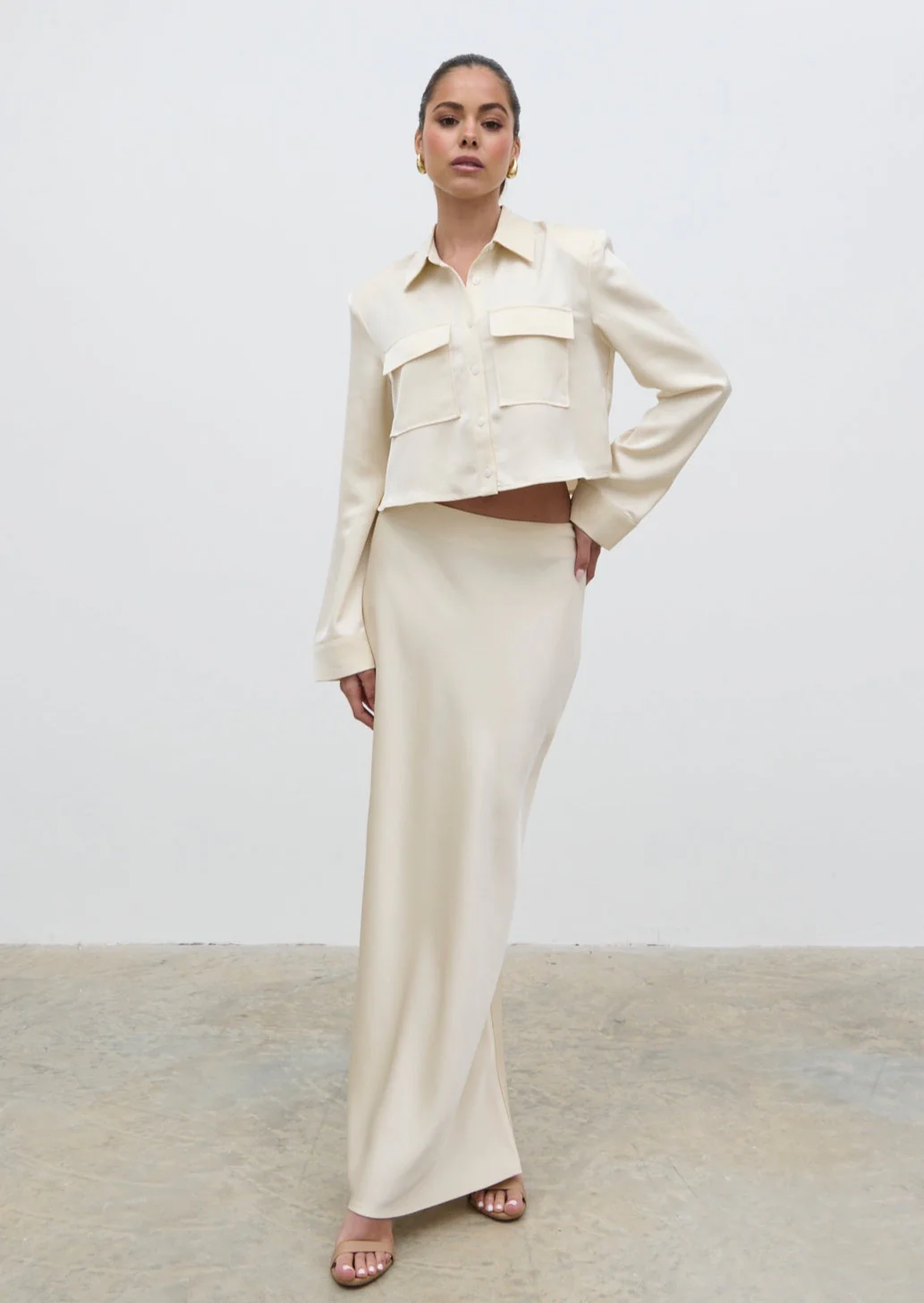 Lonnie Satin Boxy Shirt - Oyster - Image 3