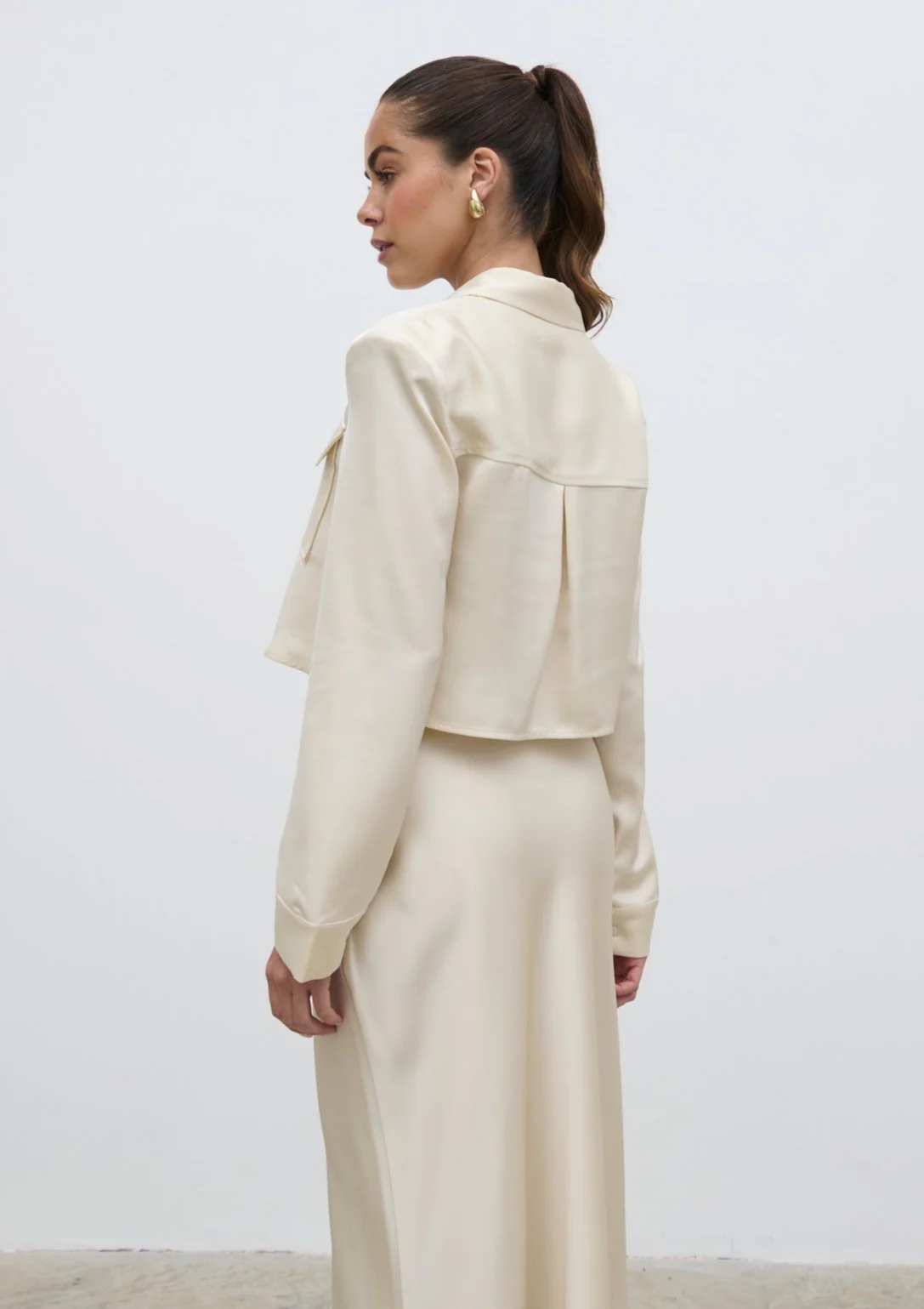 Lonnie Satin Boxy Shirt - Oyster - Image 4