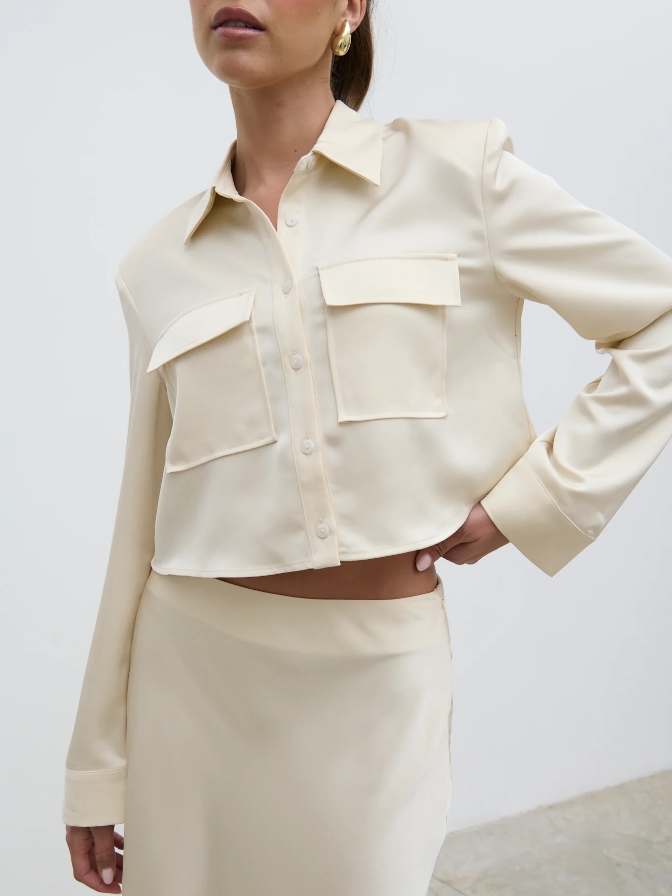 Lonnie Satin Boxy Shirt - Oyster - Image 5