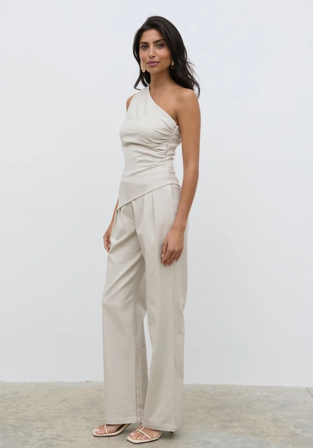 Lorna One Shoulder Ruched Top - Chalk - Image 3