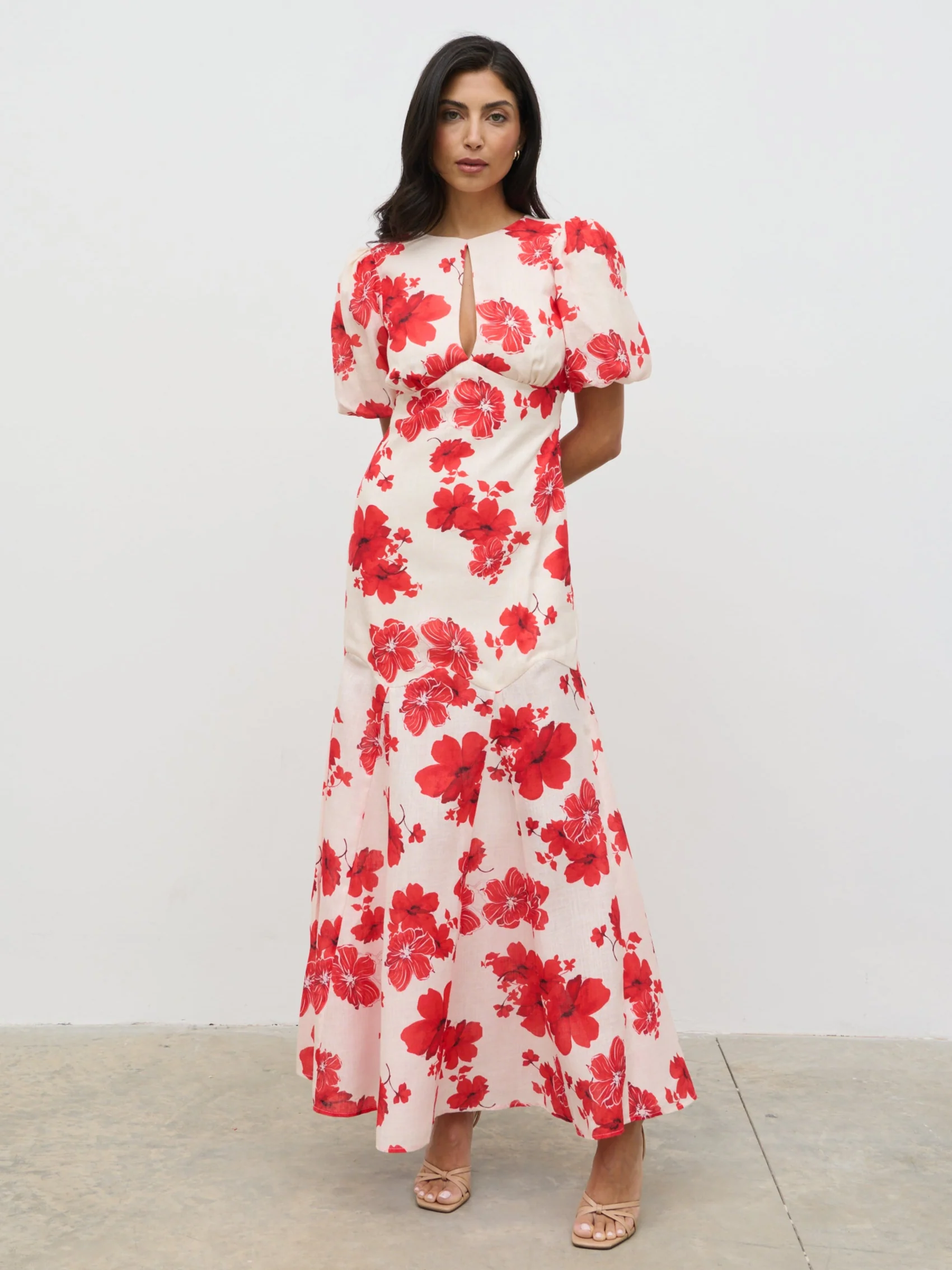Lottie Puff Sleeve Dress - Red Floral