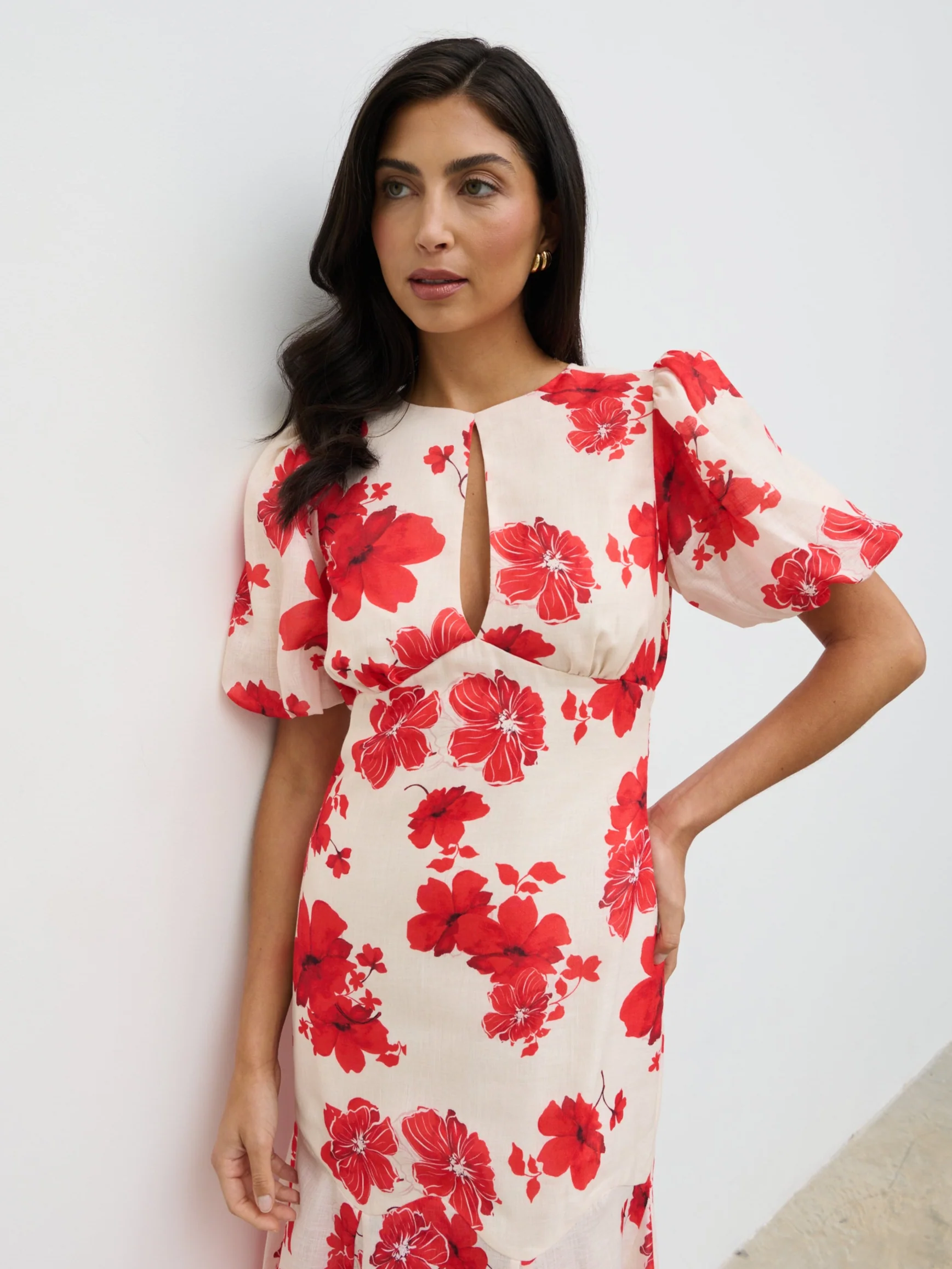 Lottie Puff Sleeve Dress - Red Floral - Image 2