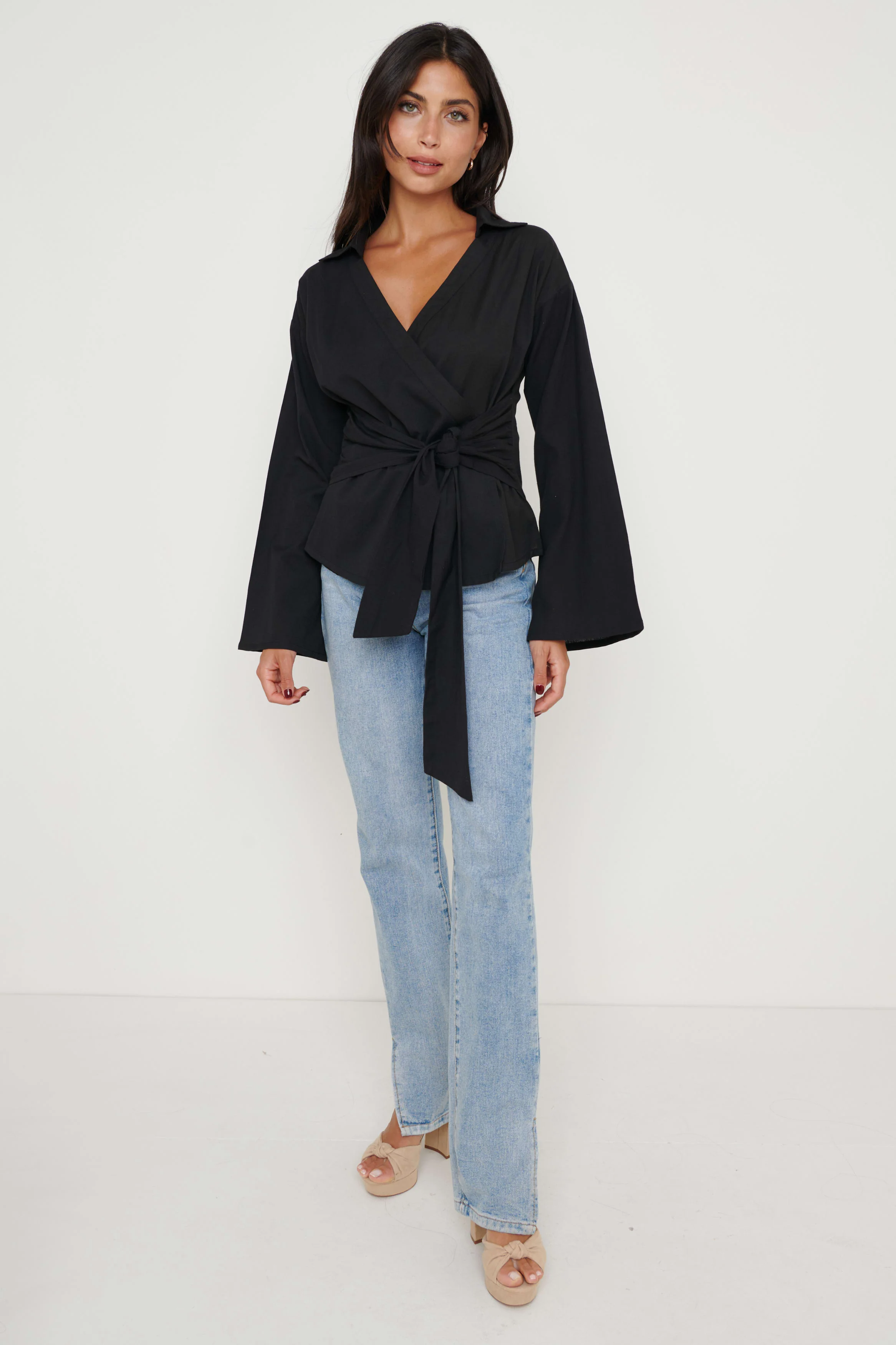 Louis Linen Wrap Blouse - Black - Image 3