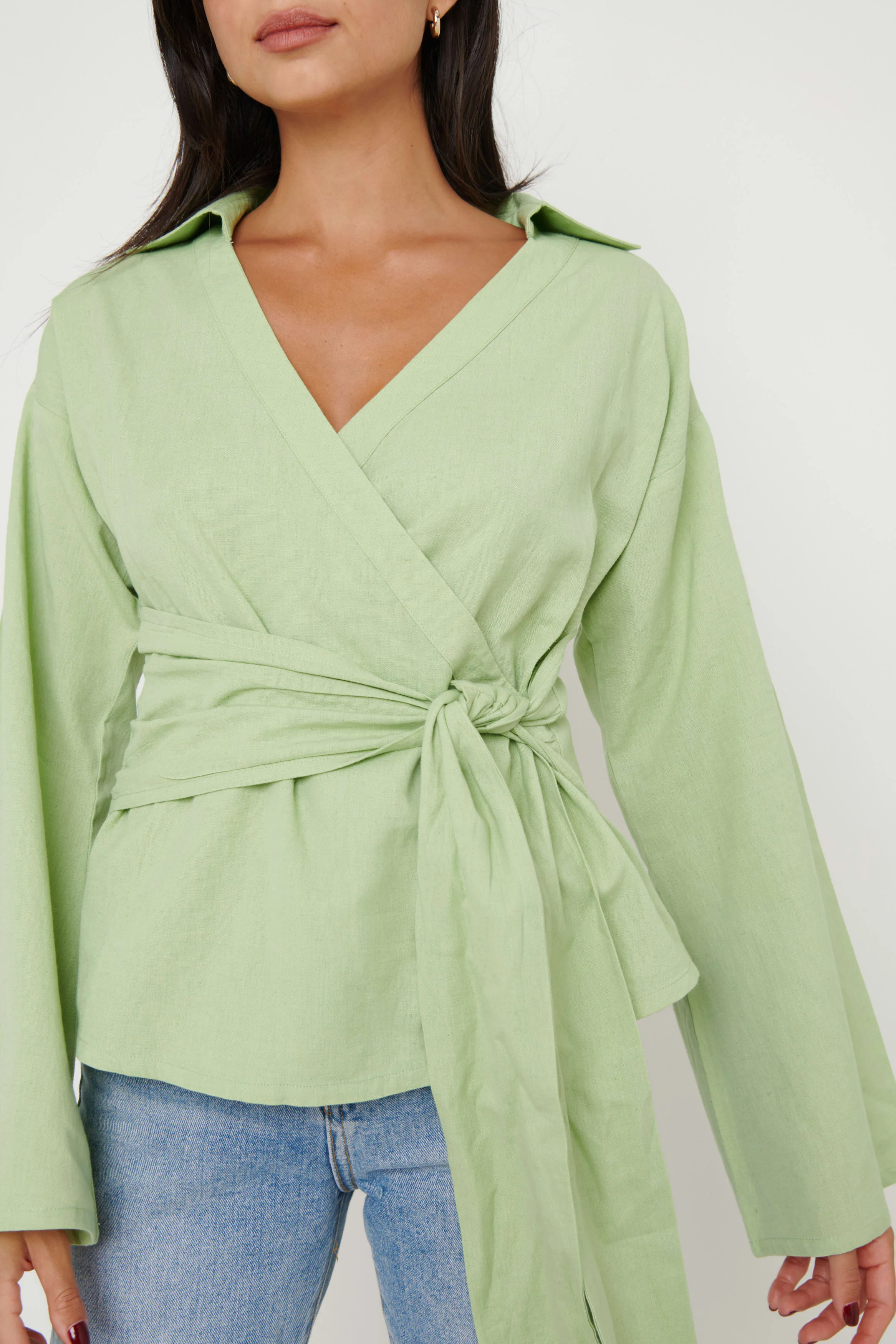 Louis Linen Wrap Blouse - Green - Image 2