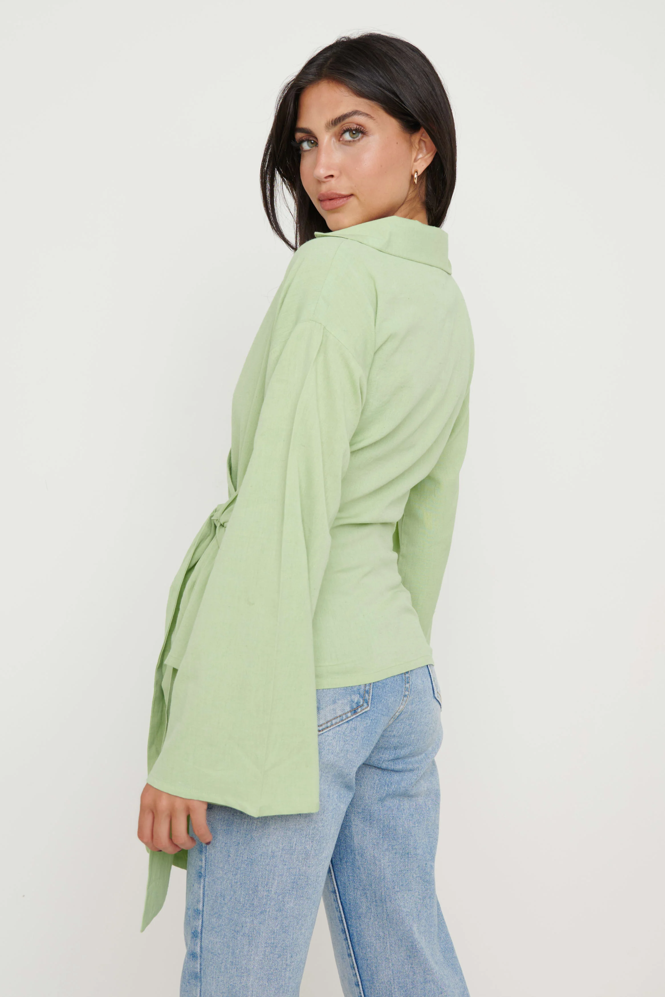 Louis Linen Wrap Blouse - Green - Image 3