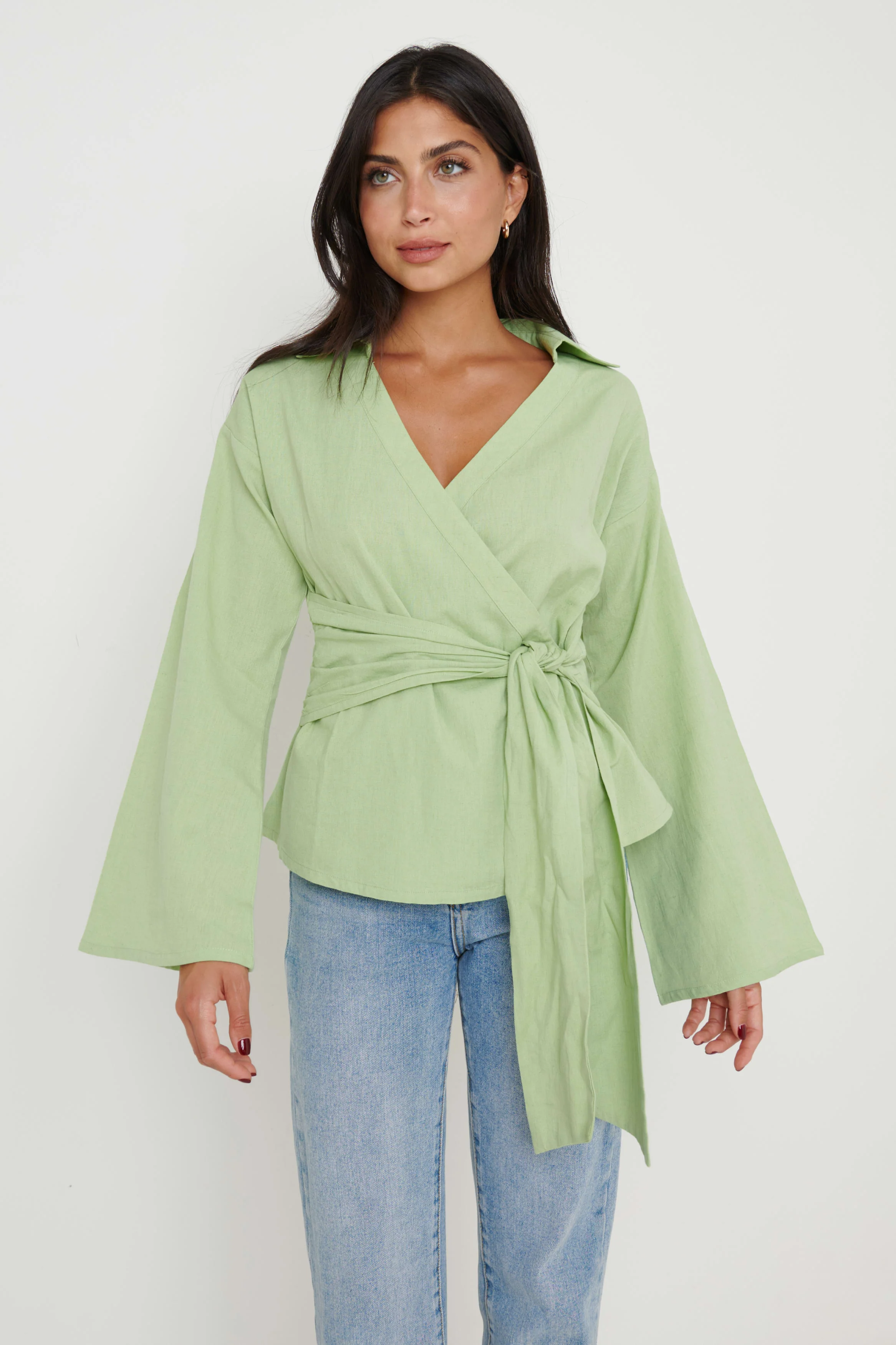 Louis Linen Wrap Blouse - Green - Image 4