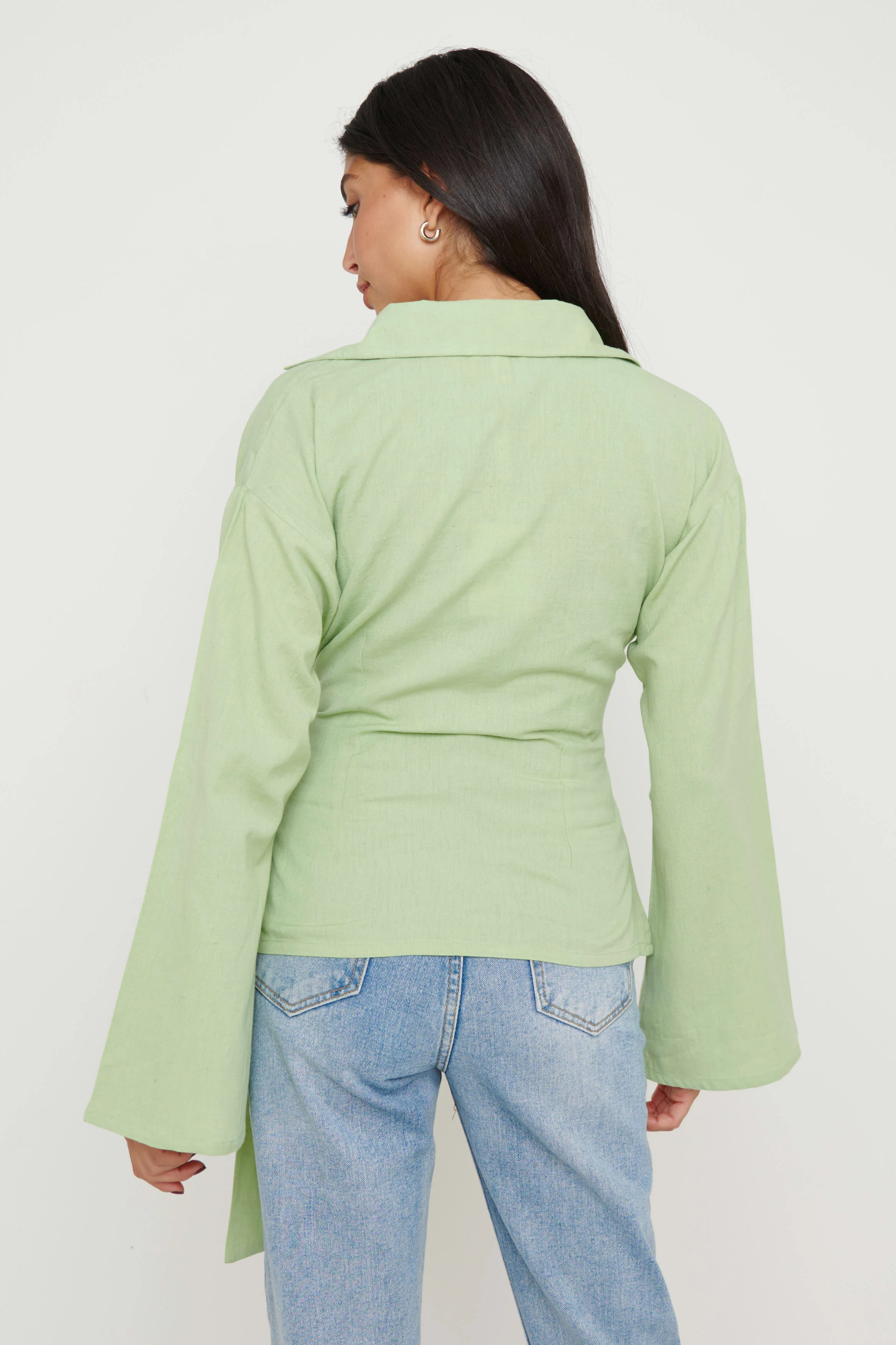 Louis Linen Wrap Blouse - Green - Image 5