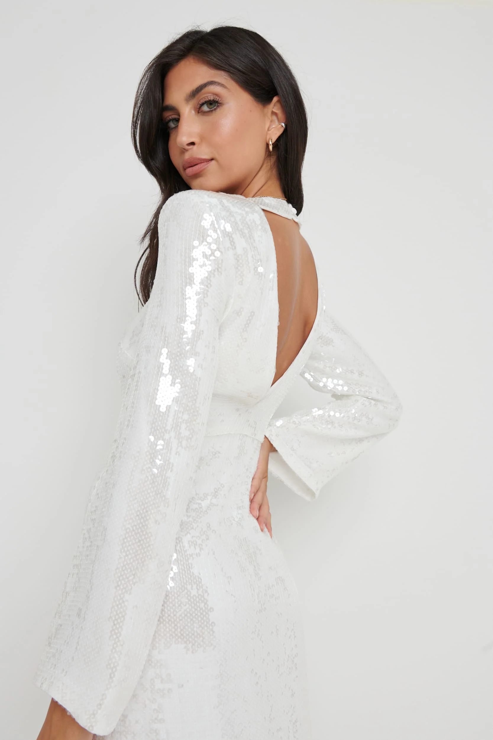Lucia Sequin Dress - White - Image 3