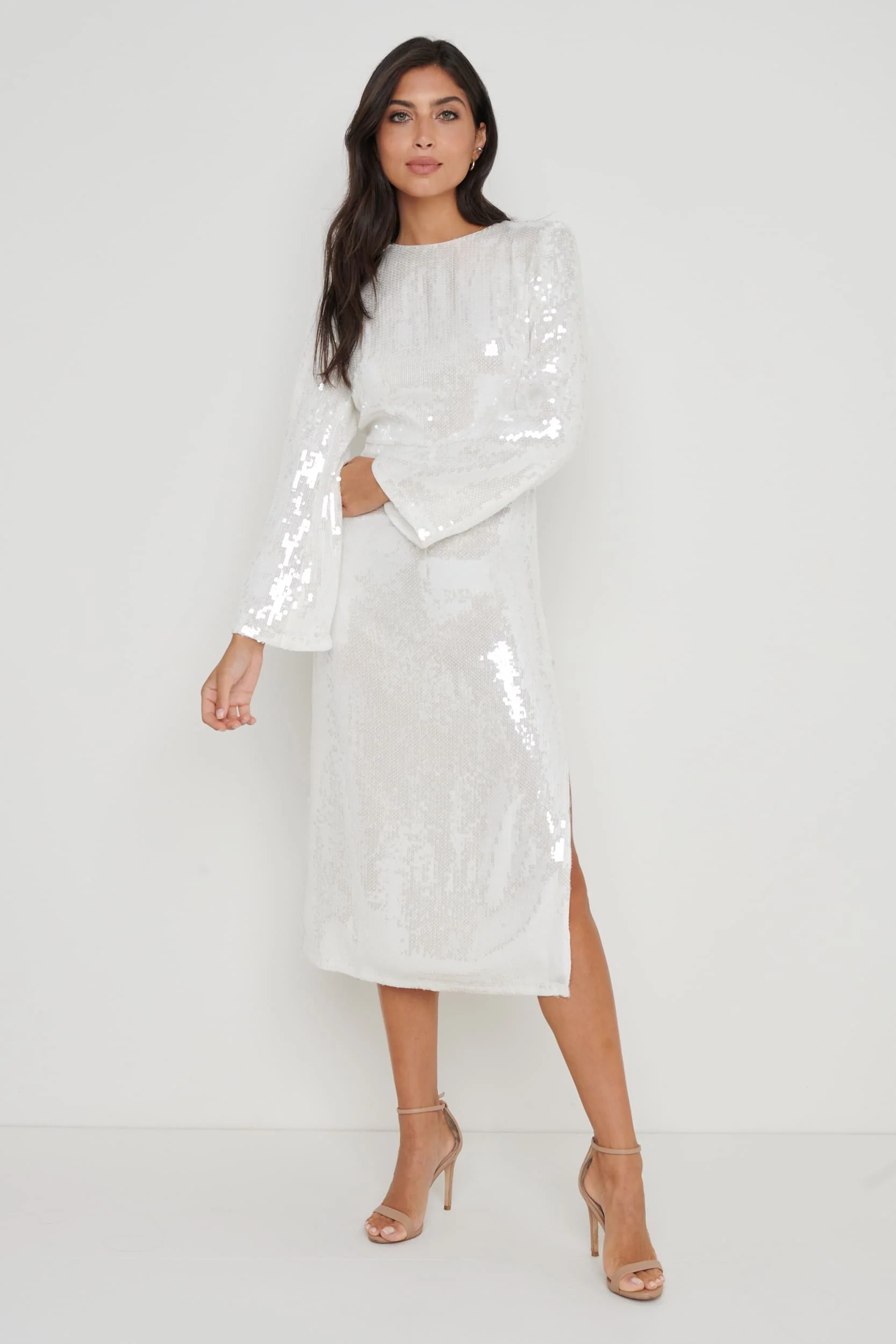 Lucia Sequin Dress - White - Image 4