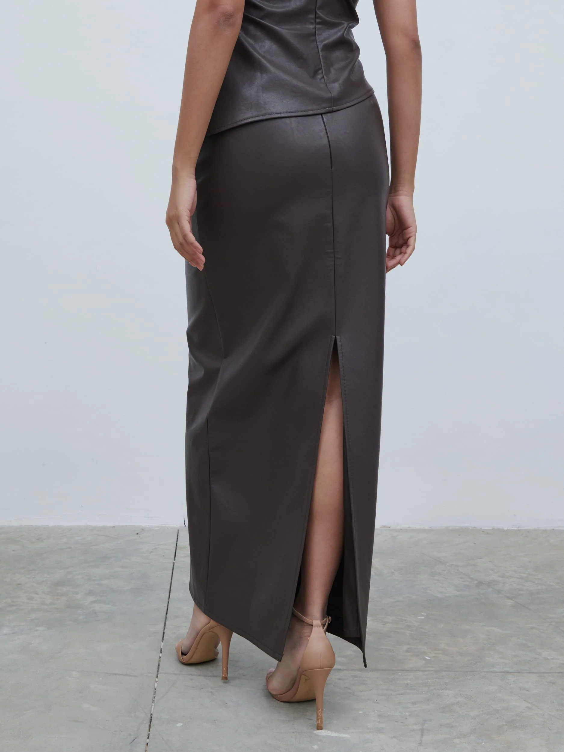 Maeve Faux Leather Maxi Skirt - Dark Chocolate Brown - Image 2