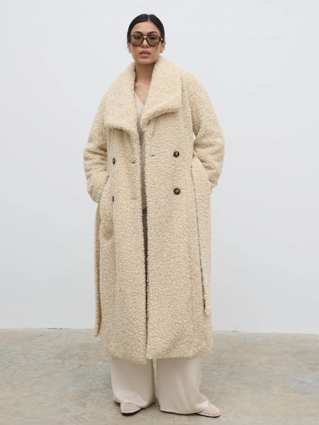 Mahli Shaggy Texture Robe Coat - Neutral - Image 3