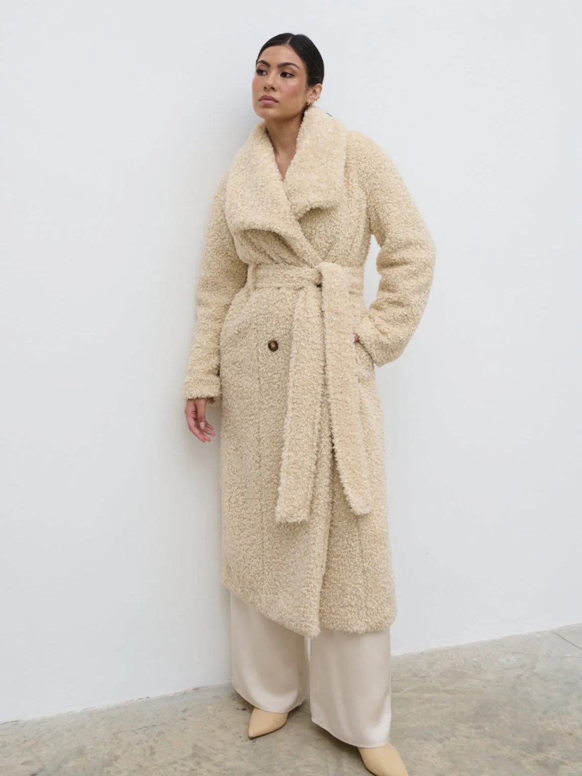 Mahli Shaggy Texture Robe Coat - Neutral - Image 4