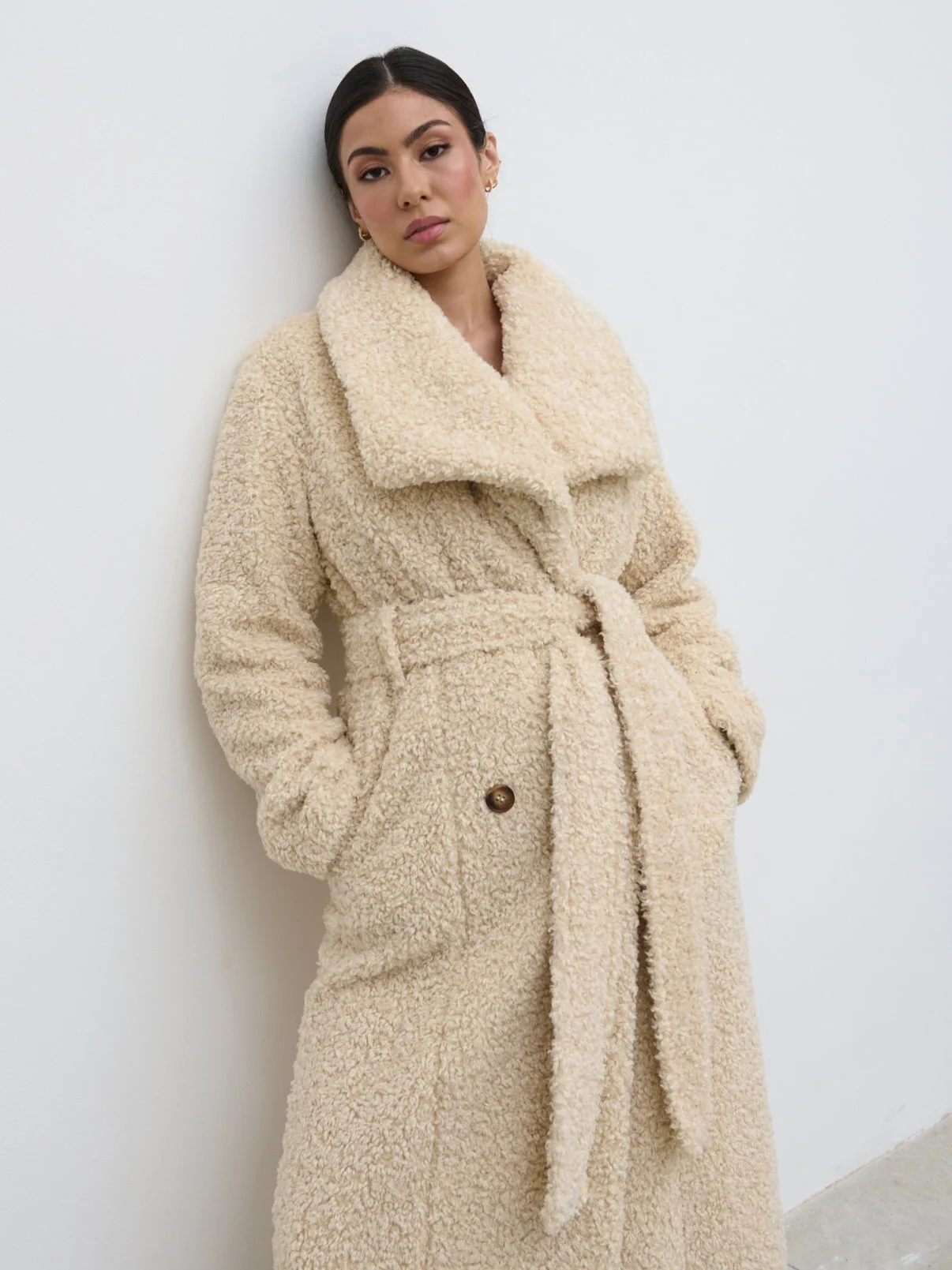 Mahli Shaggy Texture Robe Coat - Neutral - Image 5