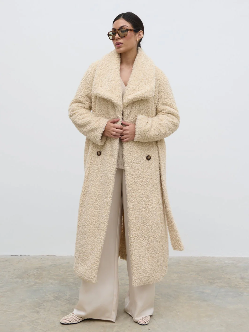Mahli Shaggy Texture Robe Coat - Neutral - Image 8