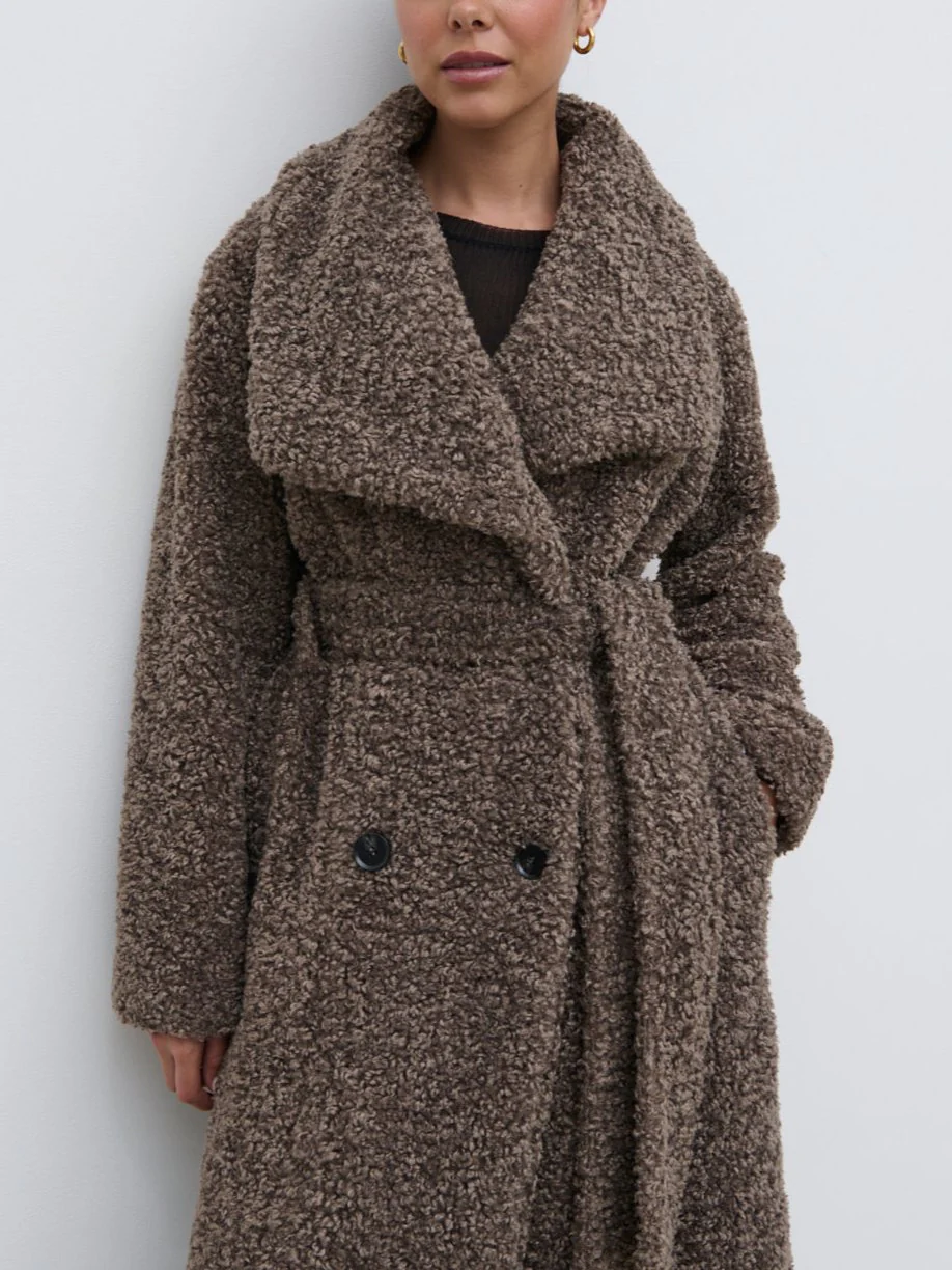 Mahli Shaggy Texture Robe Coat - Taupe - Image 2