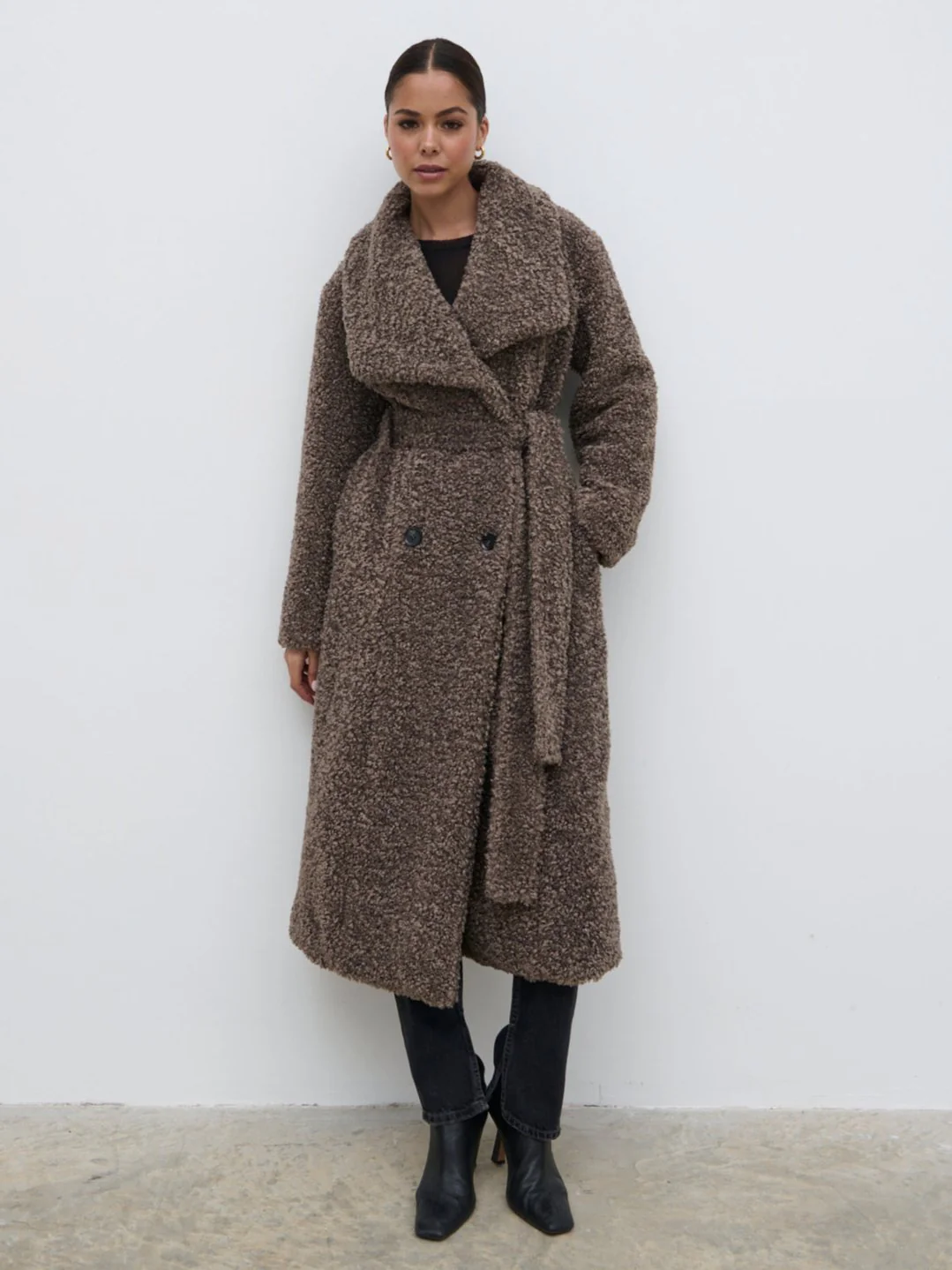 Mahli Shaggy Texture Robe Coat - Taupe - Image 3