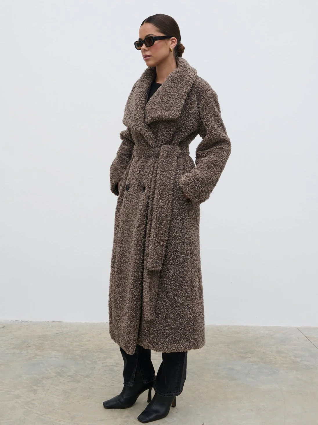 Mahli Shaggy Texture Robe Coat - Taupe - Image 4