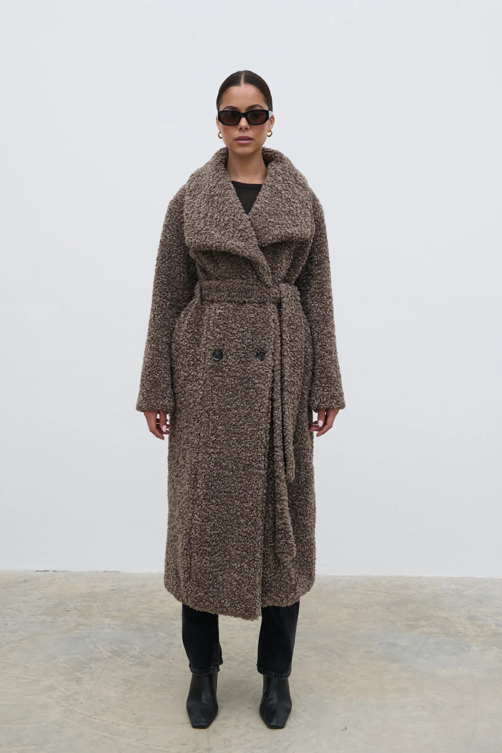 Mahli Shaggy Texture Robe Coat - Taupe - Image 7