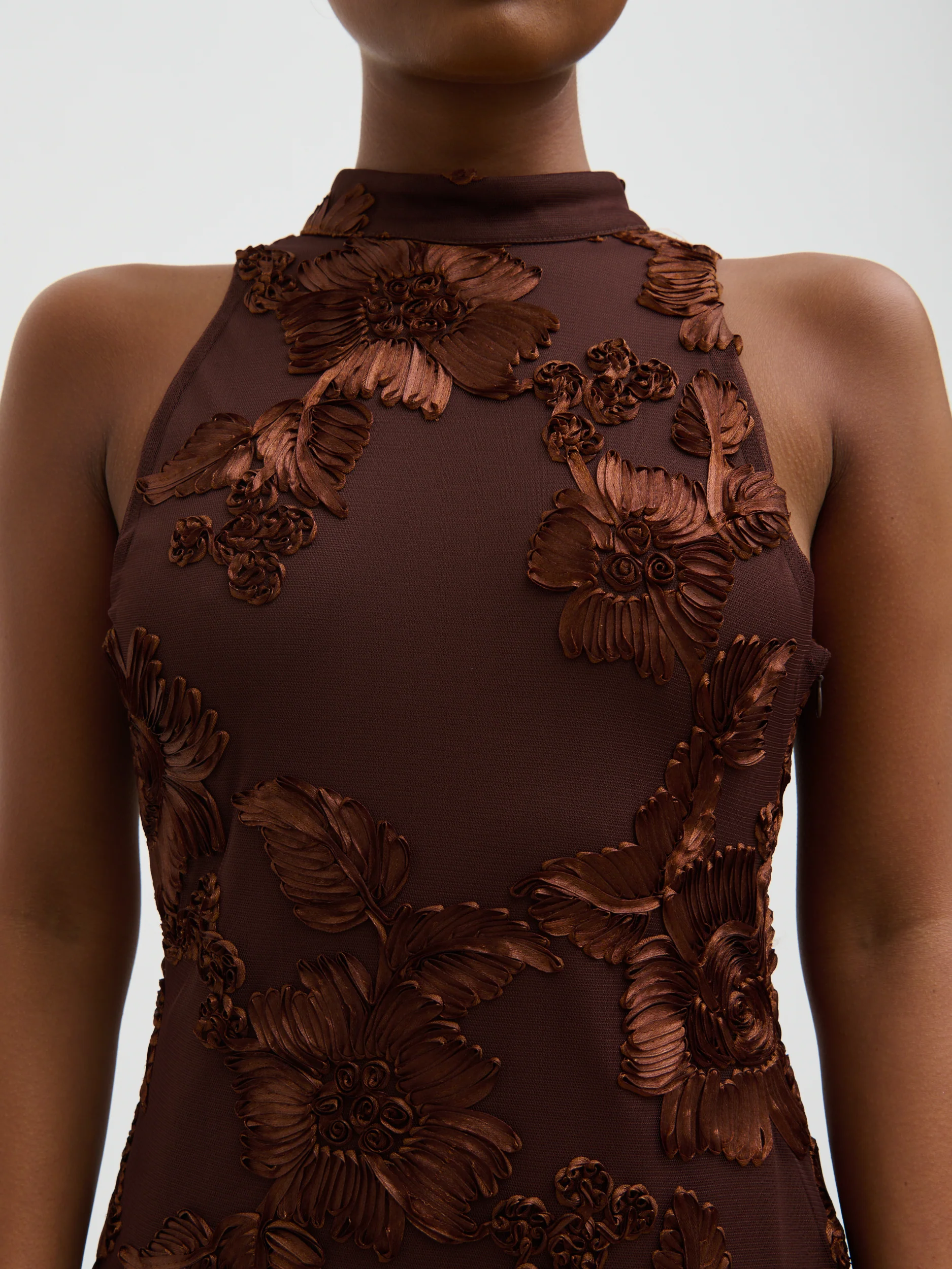 Meg Racer Midaxi Dress - Chocolate Jacquard Floral - Image 4