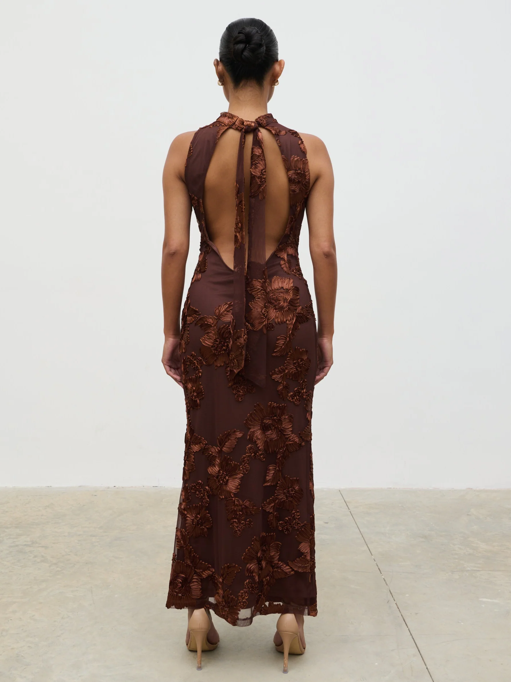 Meg Racer Midaxi Dress - Chocolate Jacquard Floral - Image 8