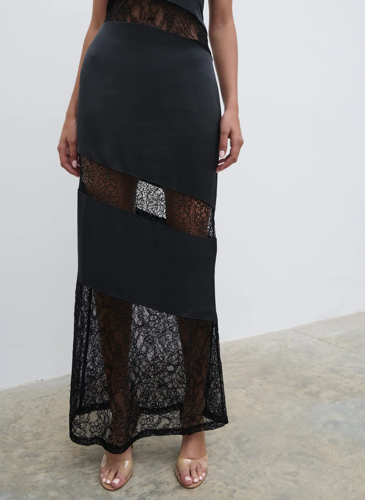 Monique Lace Inserted Slip Dress - Black - Image 2